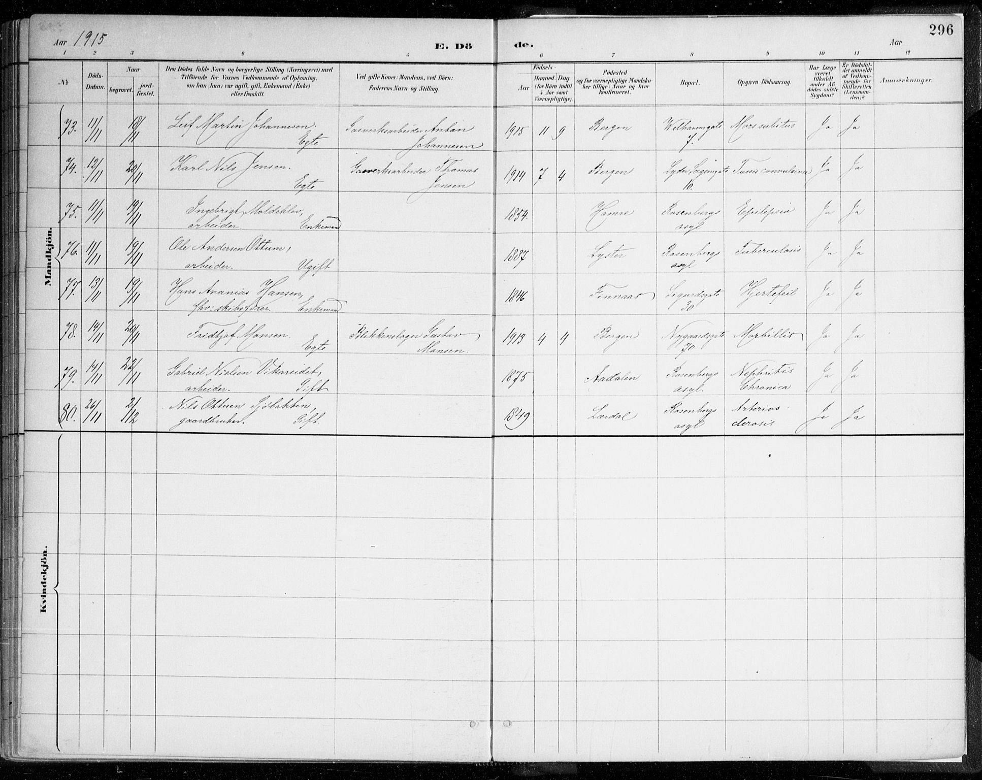 Johanneskirken sokneprestembete, AV/SAB-A-76001/H/Haa/L0019: Ministerialbok nr. E 1, 1885-1915, s. 296