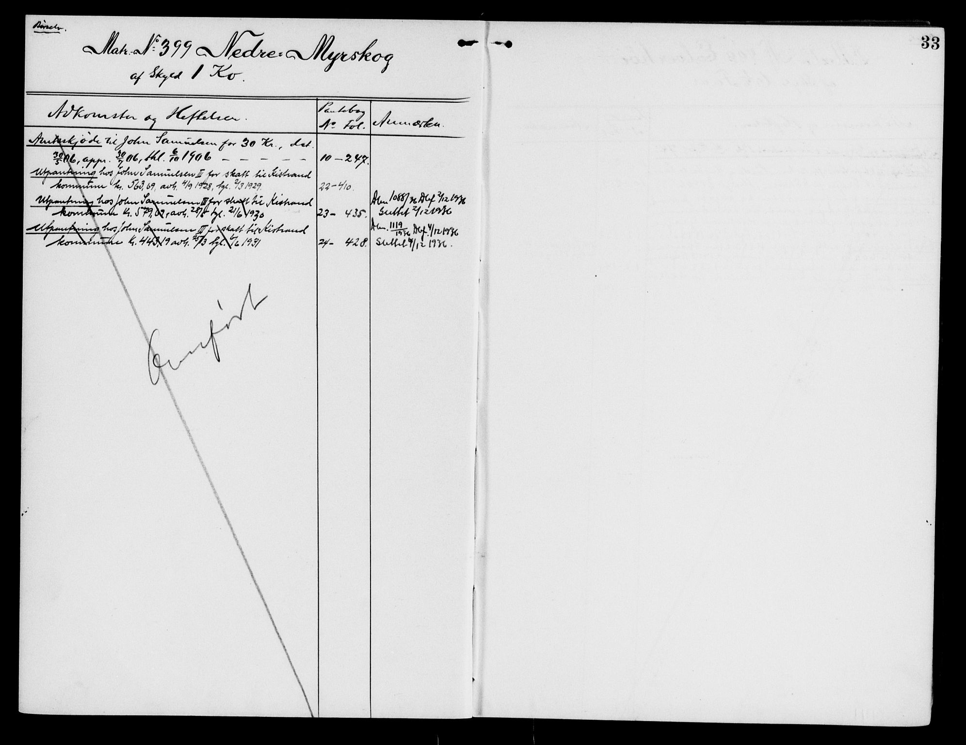 Hammerfest fogderi/sorenskriveri, SATØ/S-0056/1/K/Kb/L0016realpant: Panteregister nr. 16, s. 33