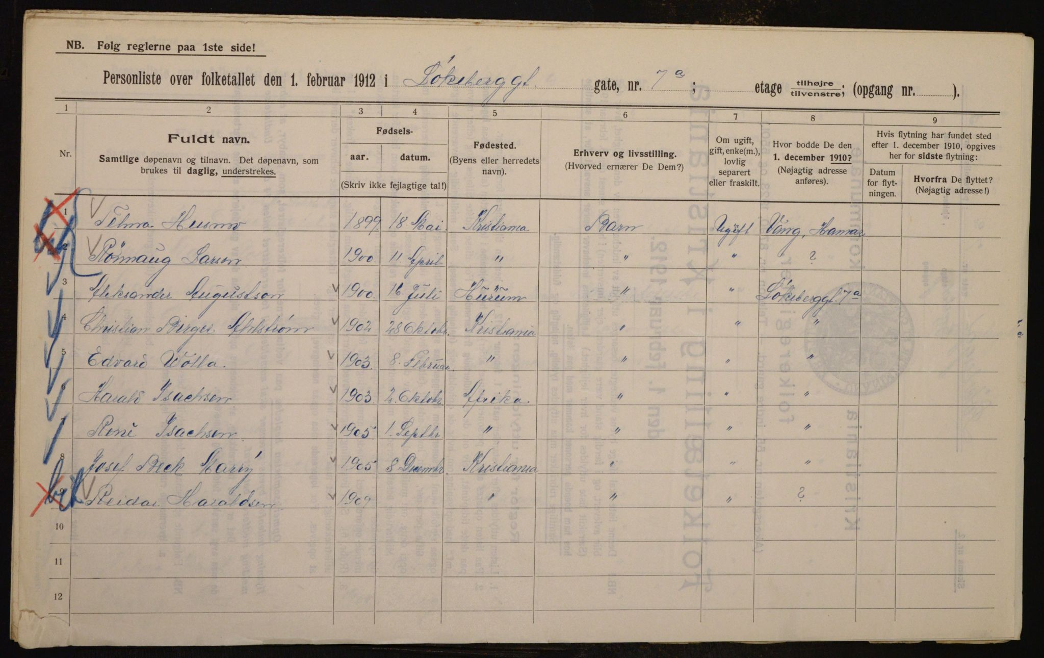 OBA, Kommunal folketelling 1.2.1912 for Kristiania, 1912, s. 58977