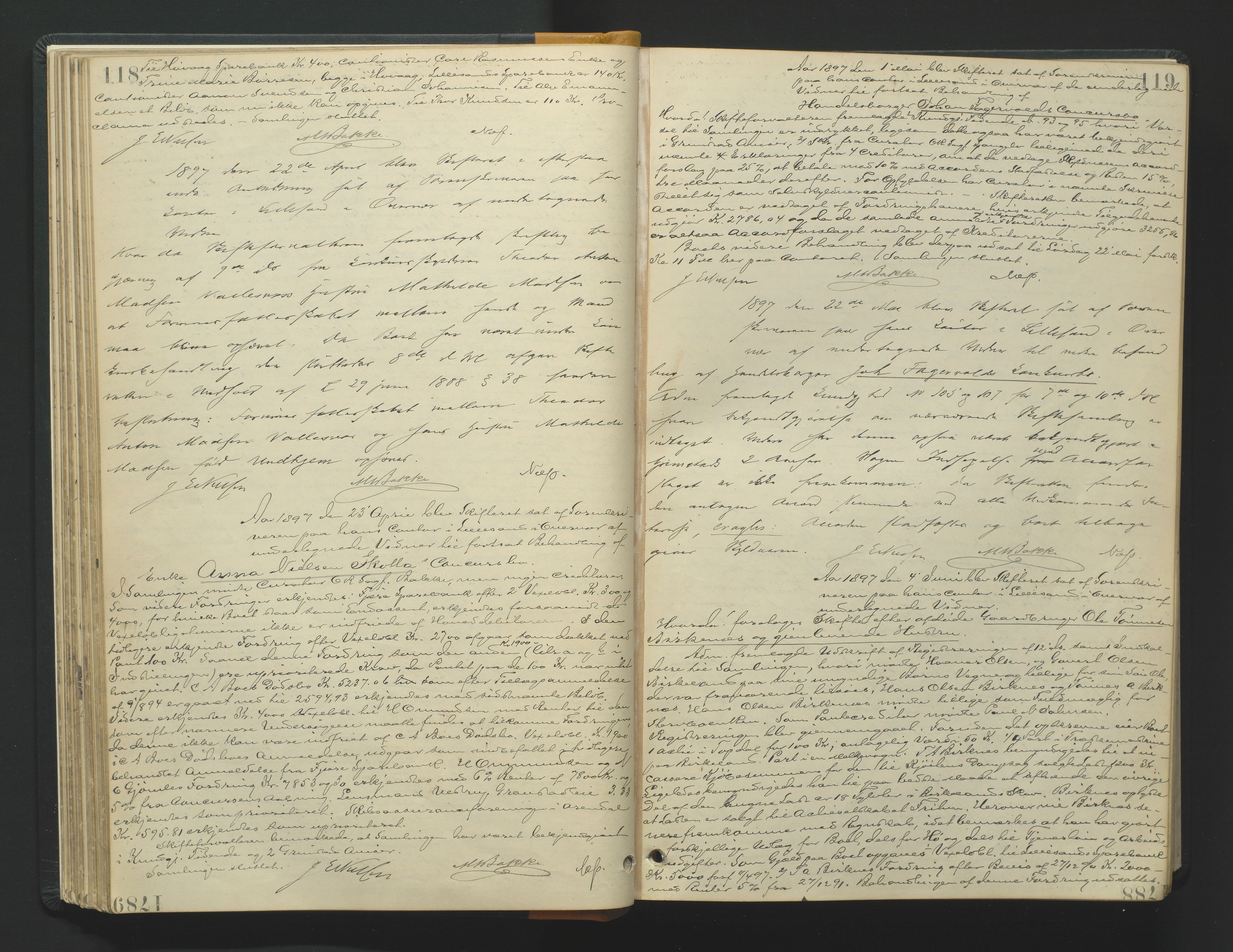 Vestre Nedenes/Sand sorenskriveri, AV/SAK-1221-0010/H/Hc/L0007: Skifteforhandlingsprotokoll nr. 5, 1894-1916, s. 118-119