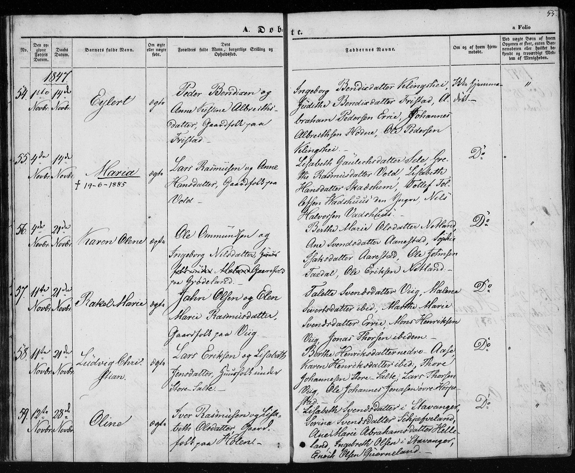 Klepp sokneprestkontor, AV/SAST-A-101803/001/3/30BA/L0004: Ministerialbok nr. A 4, 1842-1852, s. 55