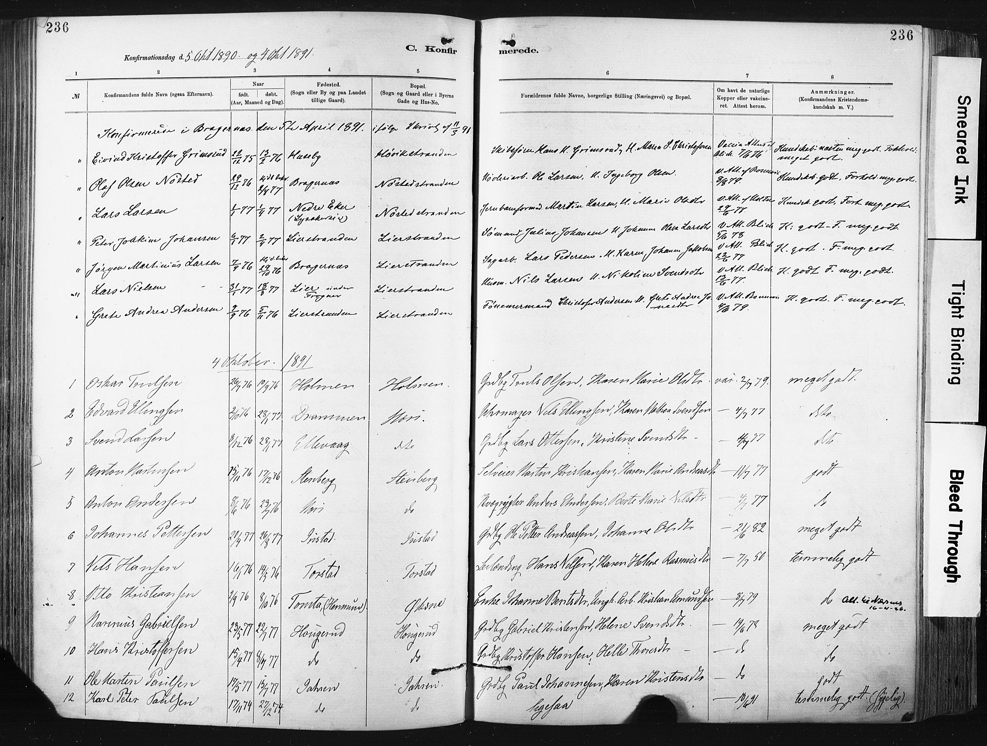 Lier kirkebøker, AV/SAKO-A-230/F/Fa/L0015: Ministerialbok nr. I 15, 1883-1894, s. 236