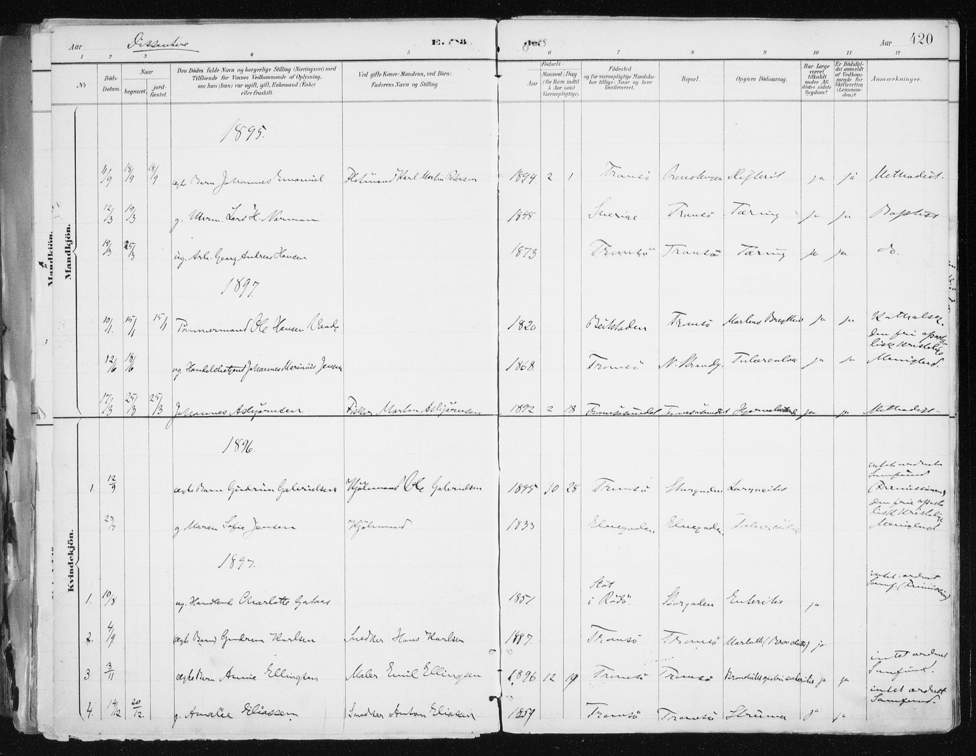 Tromsø sokneprestkontor/stiftsprosti/domprosti, AV/SATØ-S-1343/G/Ga/L0015kirke: Ministerialbok nr. 15, 1889-1899, s. 420