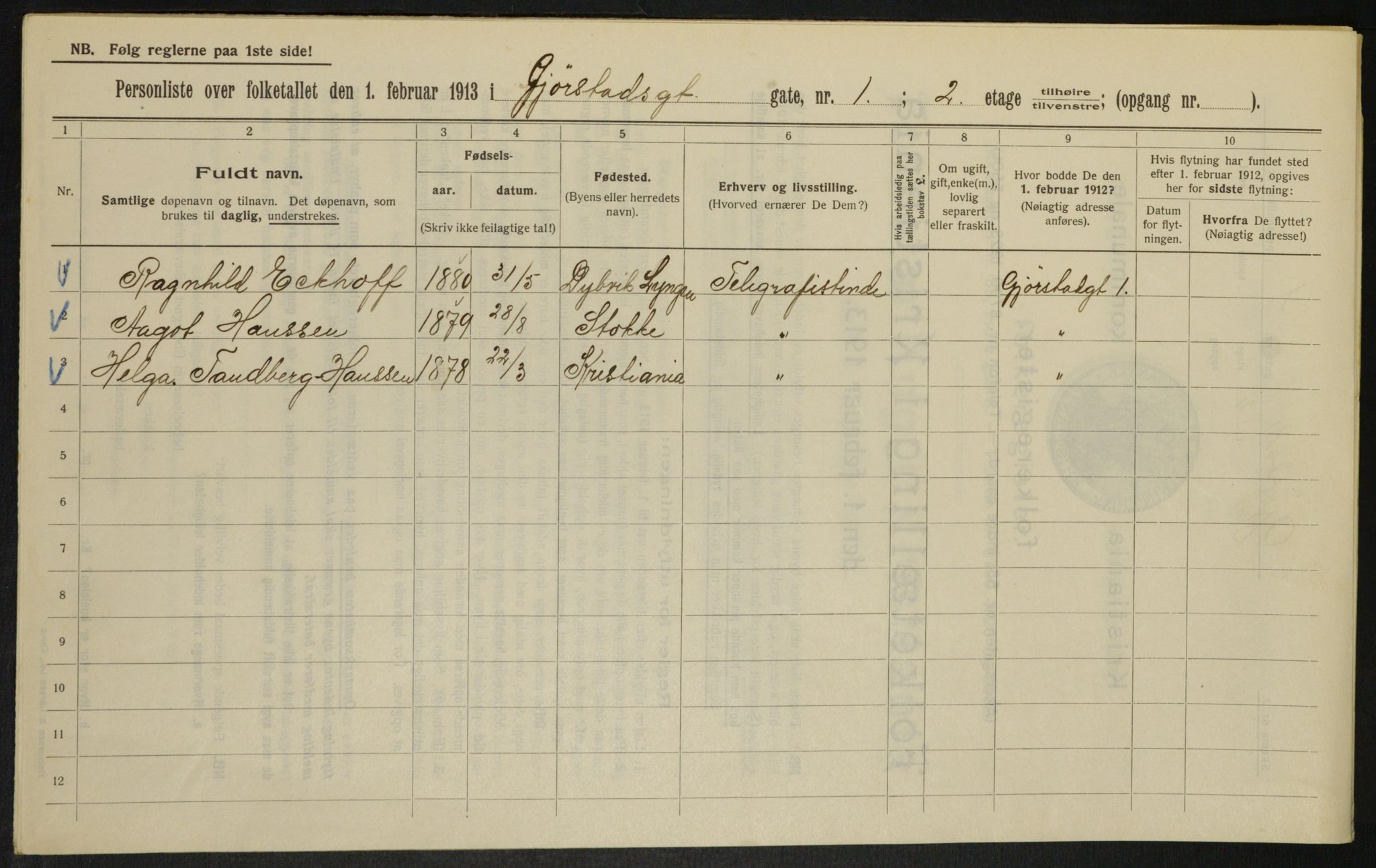 OBA, Kommunal folketelling 1.2.1913 for Kristiania, 1913, s. 29395