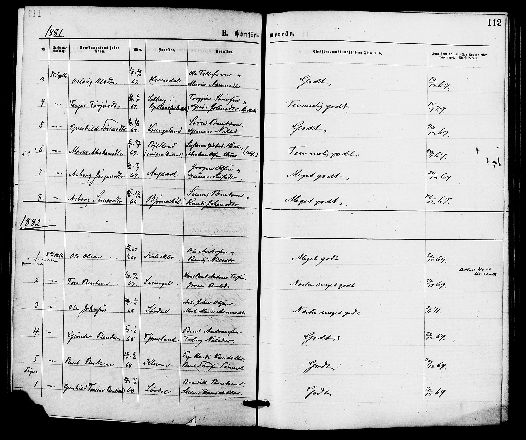 Holum sokneprestkontor, SAK/1111-0022/F/Fa/Fab/L0006: Ministerialbok nr. A 6, 1875-1886, s. 112
