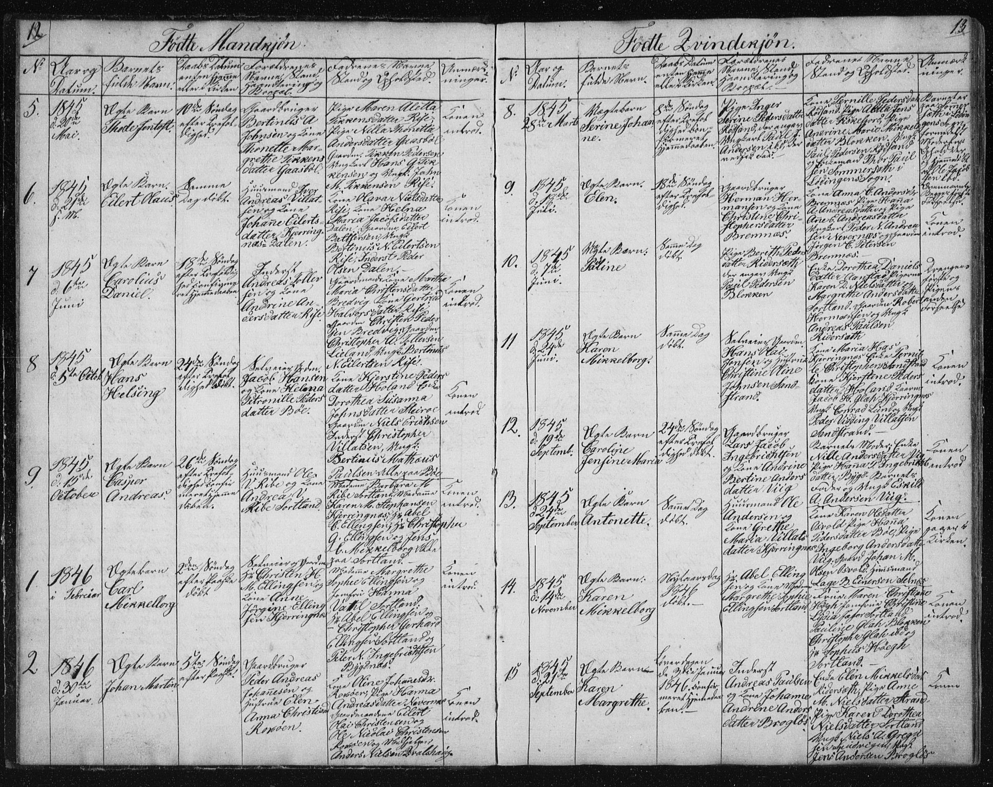 Ministerialprotokoller, klokkerbøker og fødselsregistre - Nordland, SAT/A-1459/895/L1379: Klokkerbok nr. 895C01, 1842-1858, s. 12-13