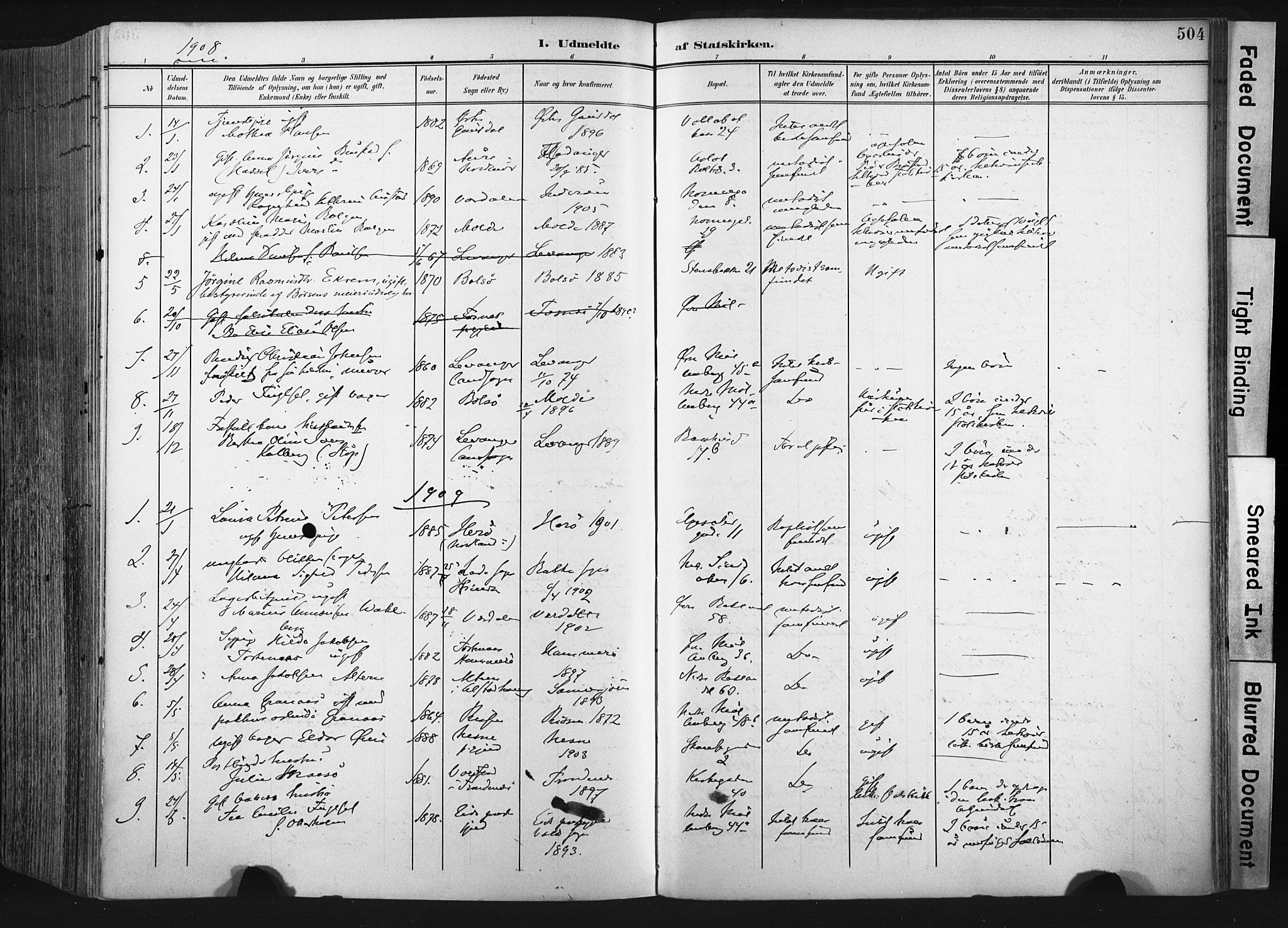 Ministerialprotokoller, klokkerbøker og fødselsregistre - Sør-Trøndelag, SAT/A-1456/604/L0201: Ministerialbok nr. 604A21, 1901-1911, s. 504