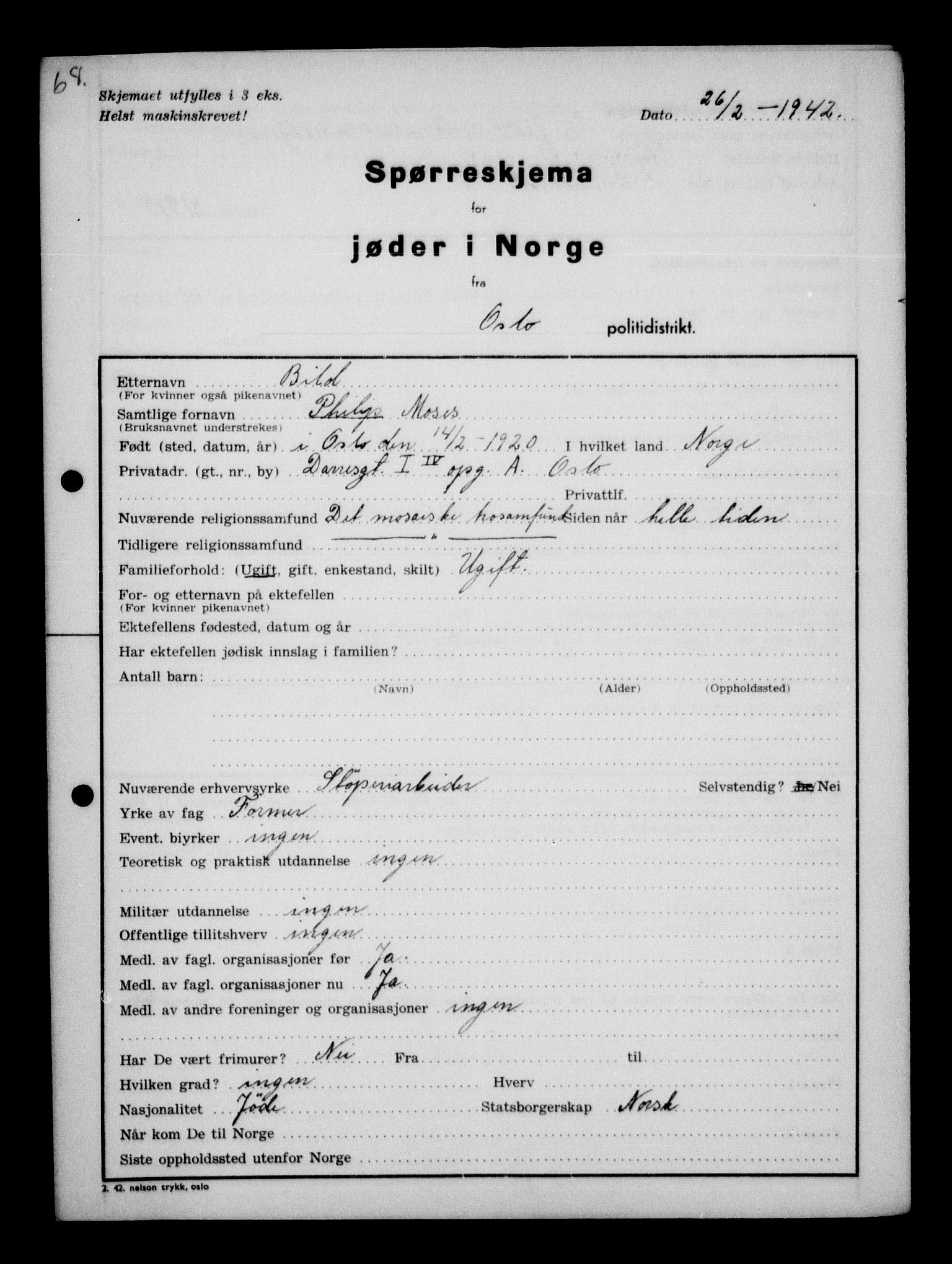 Statspolitiet - Hovedkontoret / Osloavdelingen, AV/RA-S-1329/G/Ga/L0009: Spørreskjema for jøder i Norge, Oslo Alexander-Gutman, 1942, s. 206