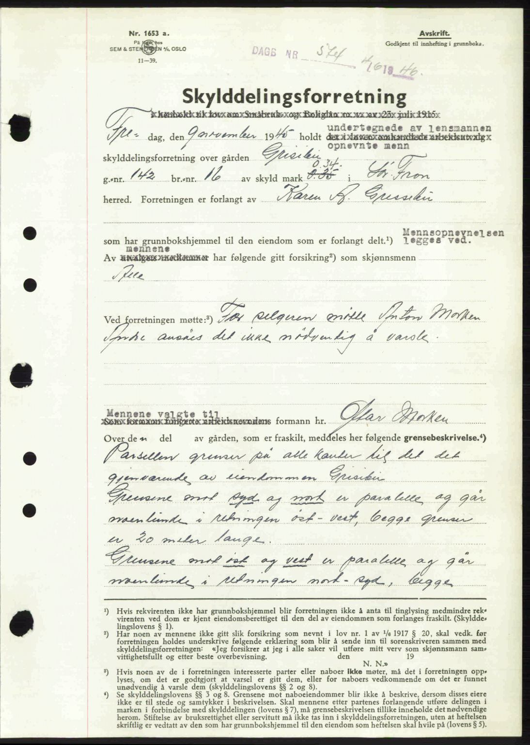 Sør-Gudbrandsdal tingrett, SAH/TING-004/H/Hb/Hbd/L0015: Pantebok nr. A15, 1945-1946, Dagboknr: 574/1946