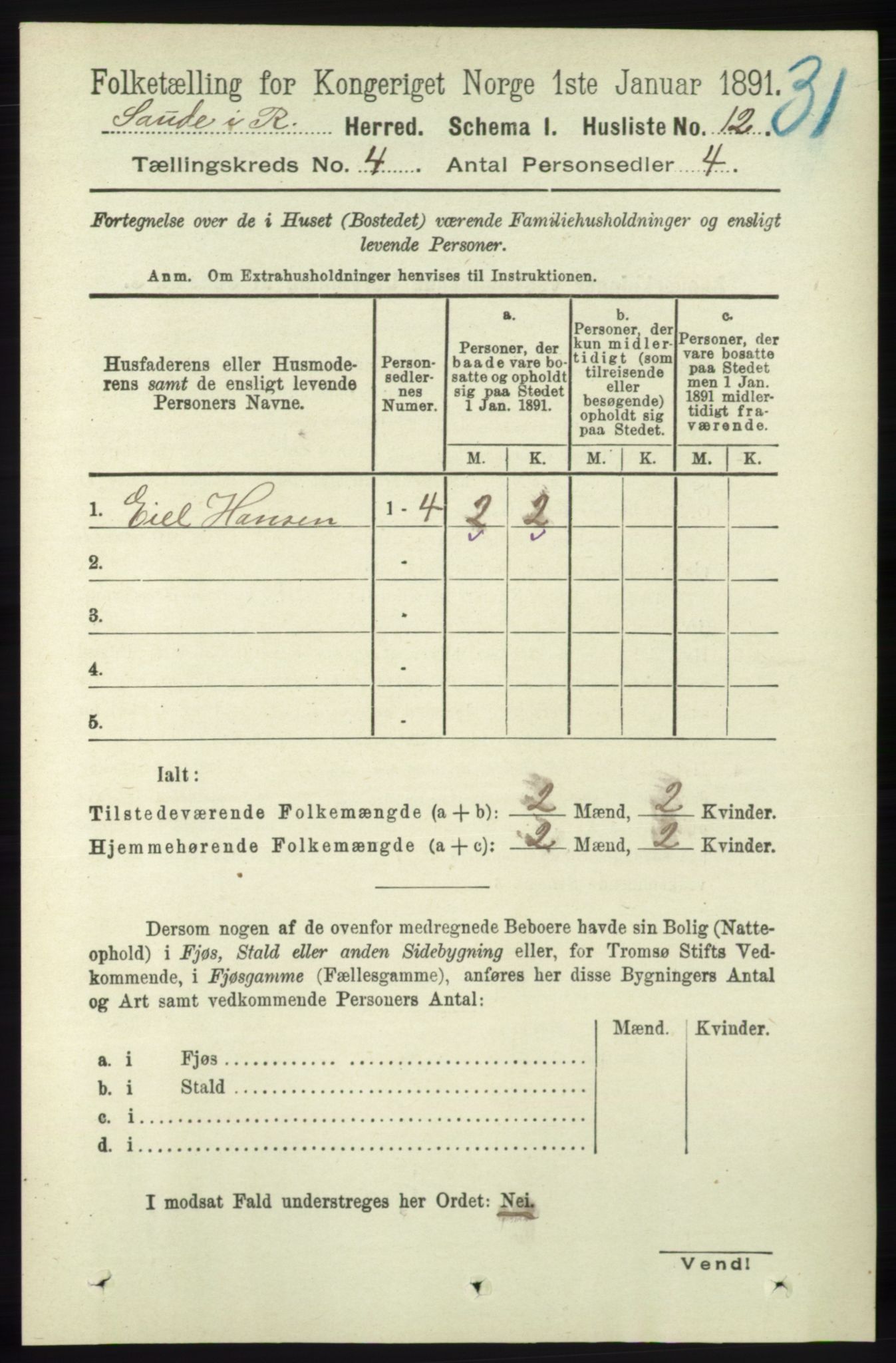 RA, Folketelling 1891 for 1135 Sauda herred, 1891, s. 1752