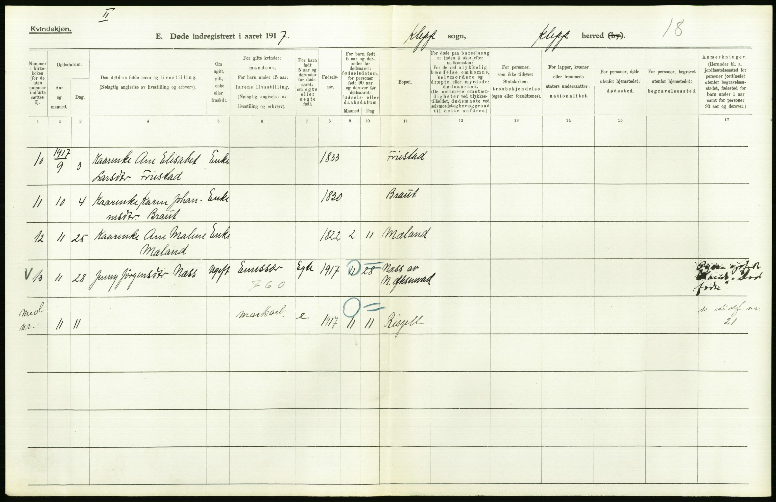 Statistisk sentralbyrå, Sosiodemografiske emner, Befolkning, RA/S-2228/D/Df/Dfb/Dfbg/L0033: Stavanger amt: Døde, dødfødte. Bygder og byer., 1917, s. 202