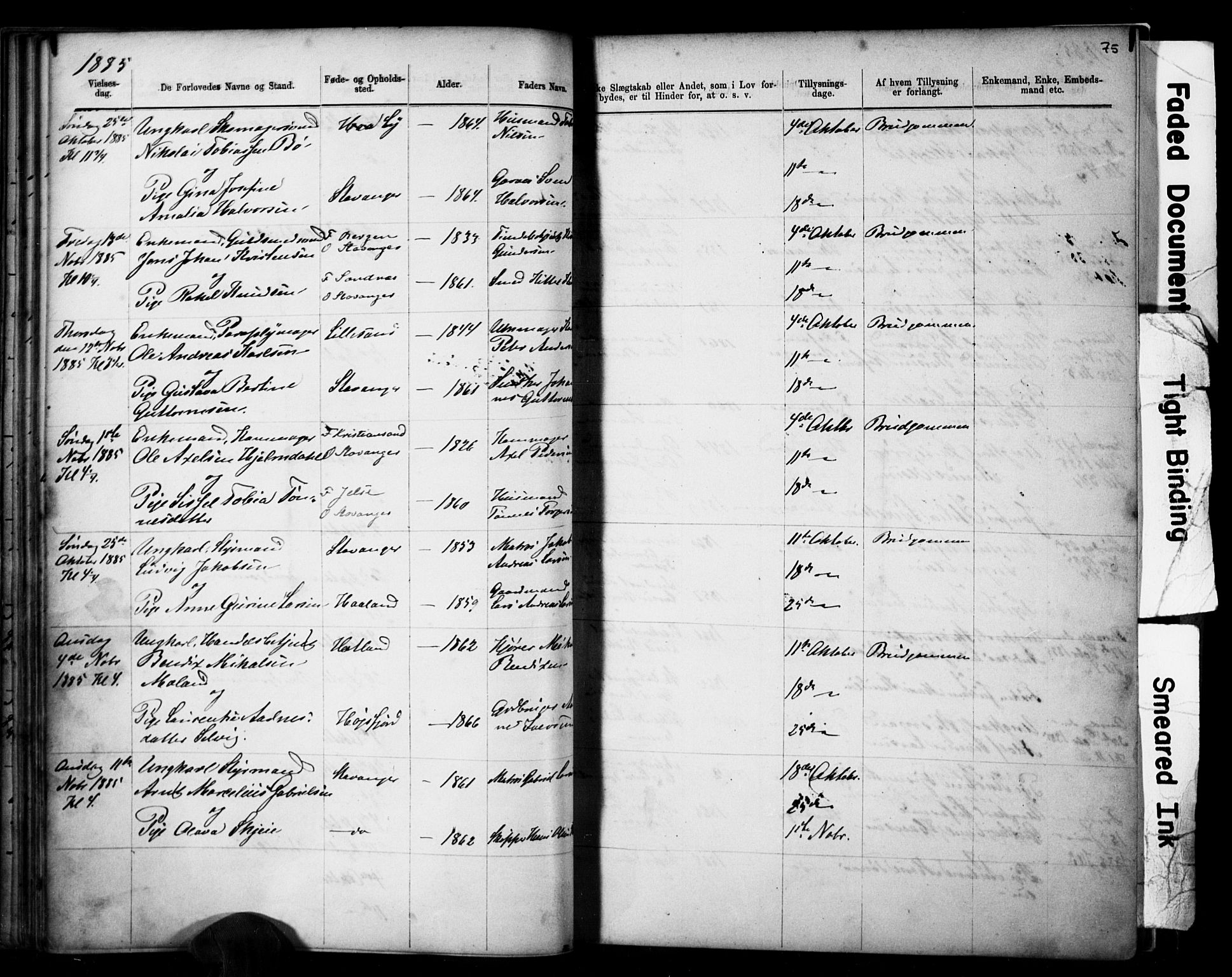 Domkirken sokneprestkontor, AV/SAST-A-101812/001/30/30BB/L0014: Klokkerbok nr. B 14, 1875-1902, s. 75