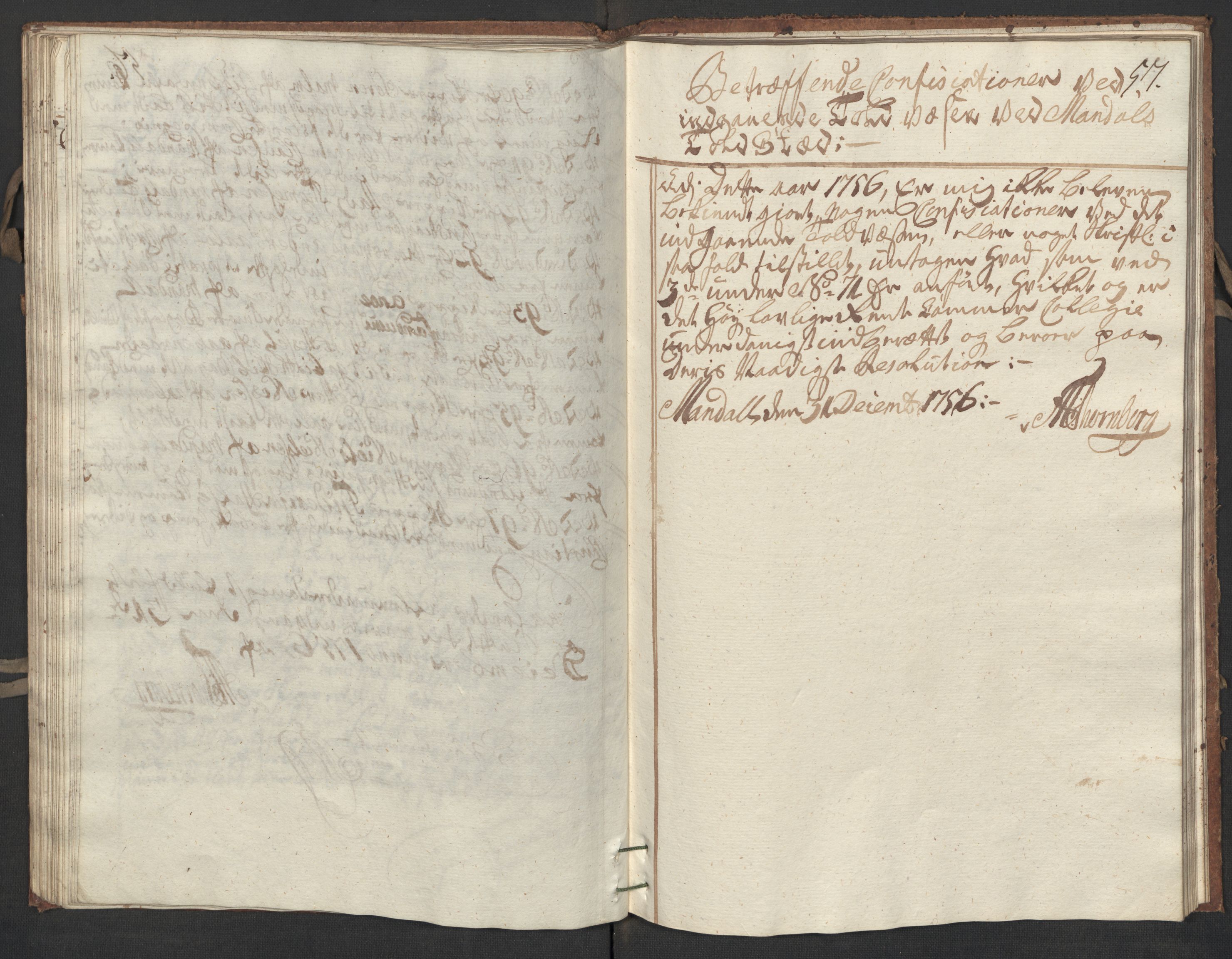 Generaltollkammeret, tollregnskaper, AV/RA-EA-5490/R17/L0017/0001: Tollregnskaper Mandal / Inngående kontratollbok, 1756, s. 56b-57a