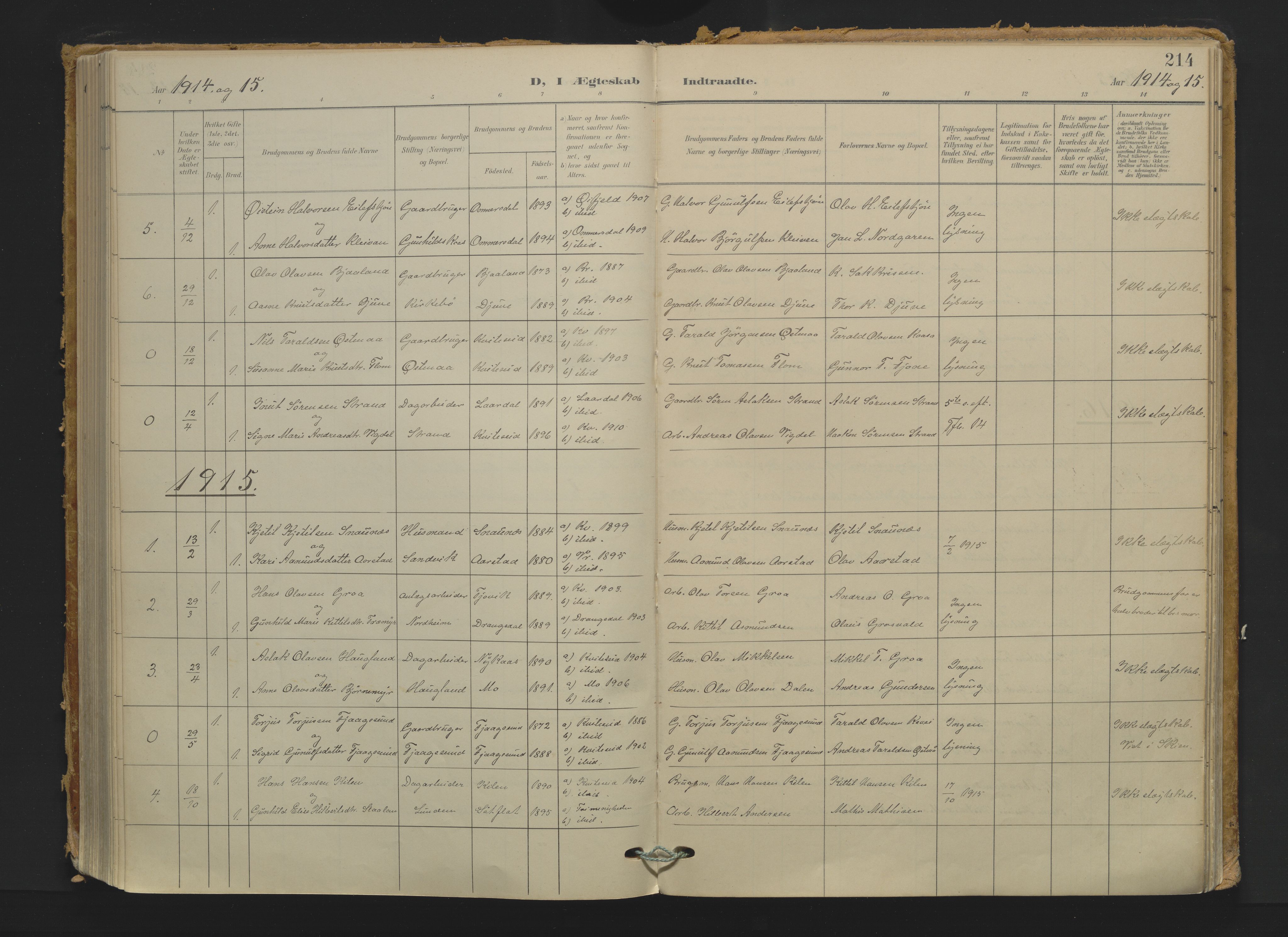 Kviteseid kirkebøker, AV/SAKO-A-276/F/Fa/L0009: Ministerialbok nr. I 9, 1903-1934, s. 214