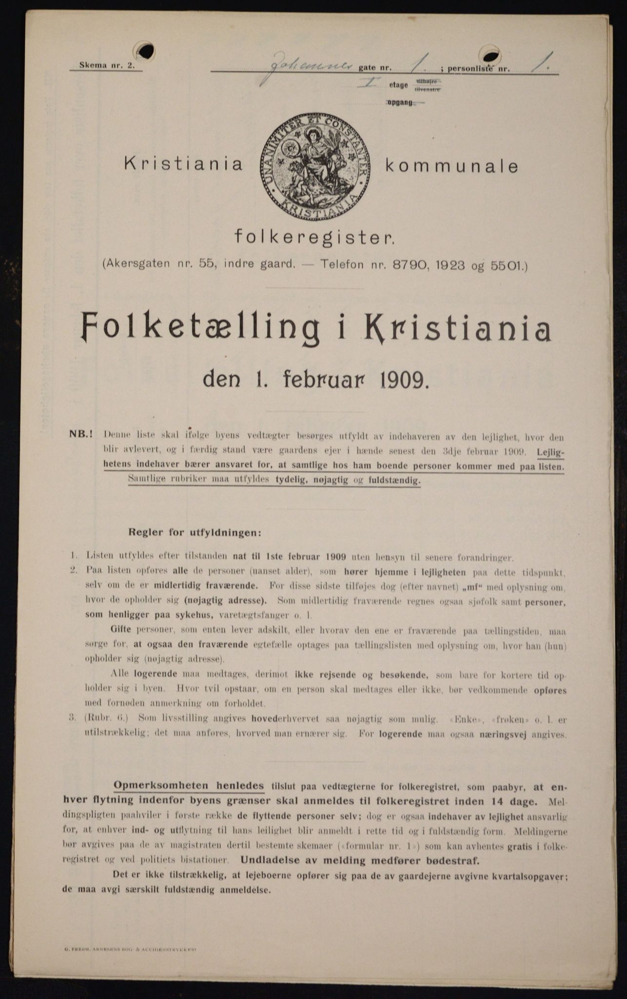 OBA, Kommunal folketelling 1.2.1909 for Kristiania kjøpstad, 1909, s. 43059