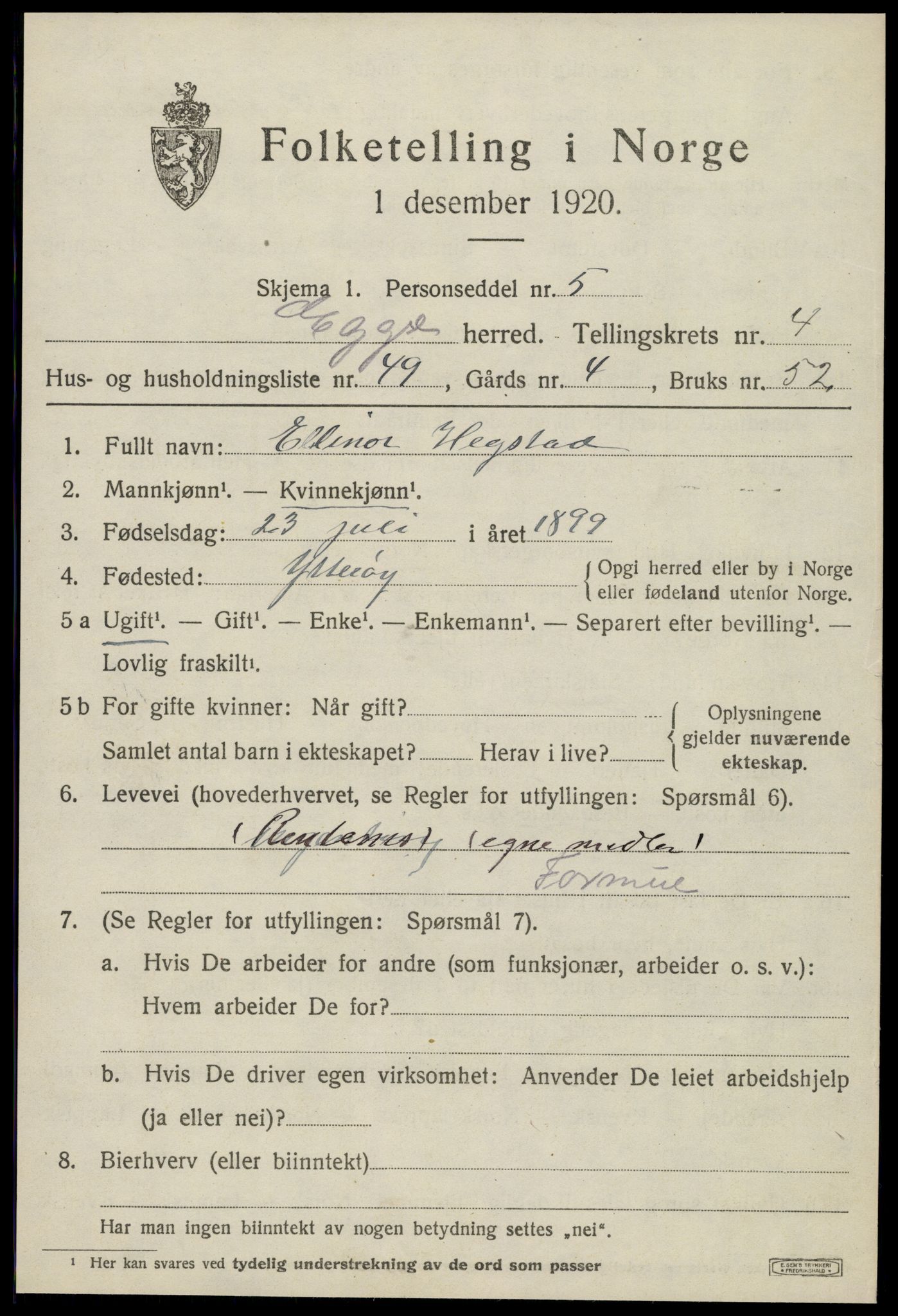 SAT, Folketelling 1920 for 1733 Egge herred, 1920, s. 3050