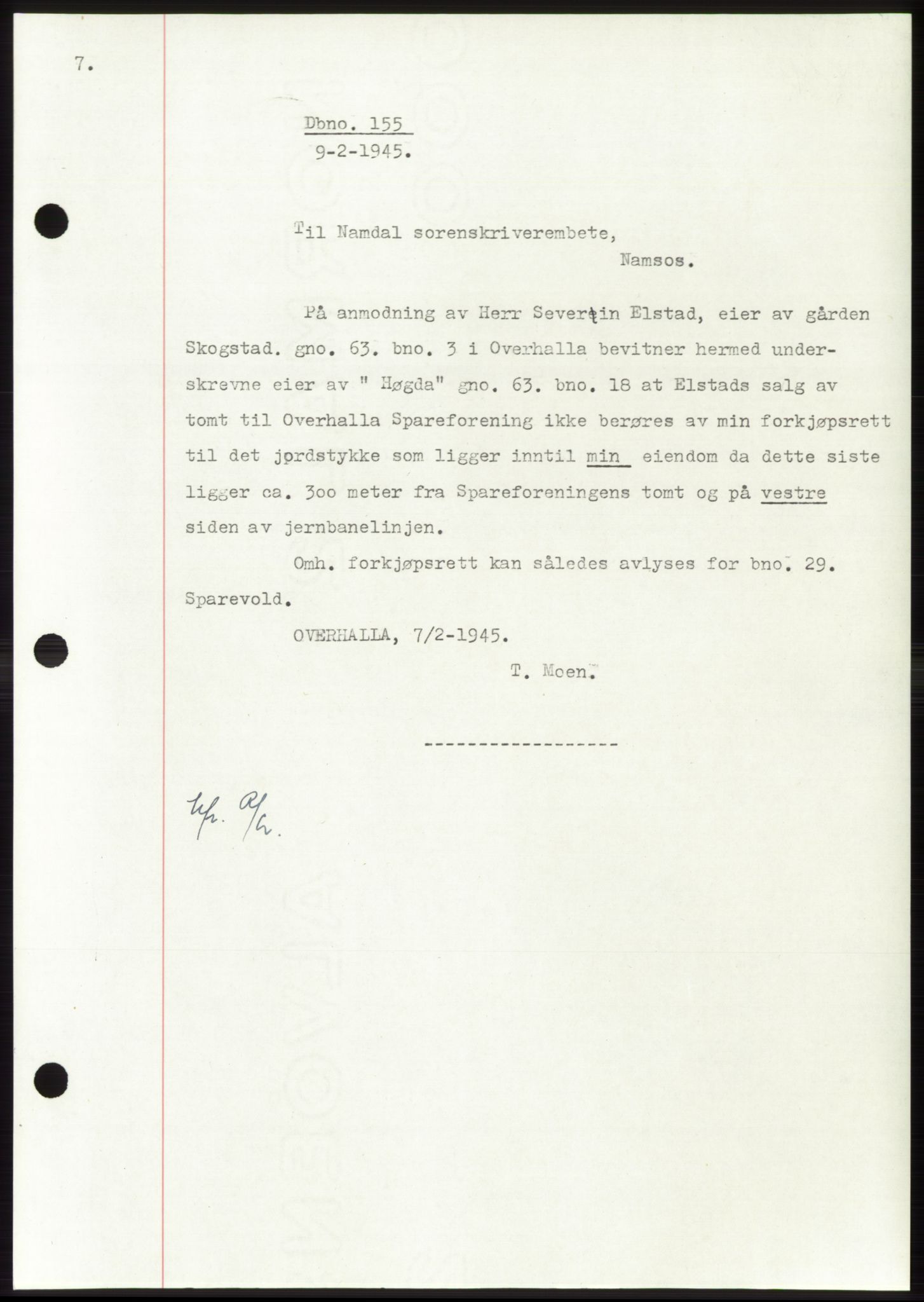Namdal sorenskriveri, SAT/A-4133/1/2/2C: Pantebok nr. -, 1944-1945, Dagboknr: 155/1945
