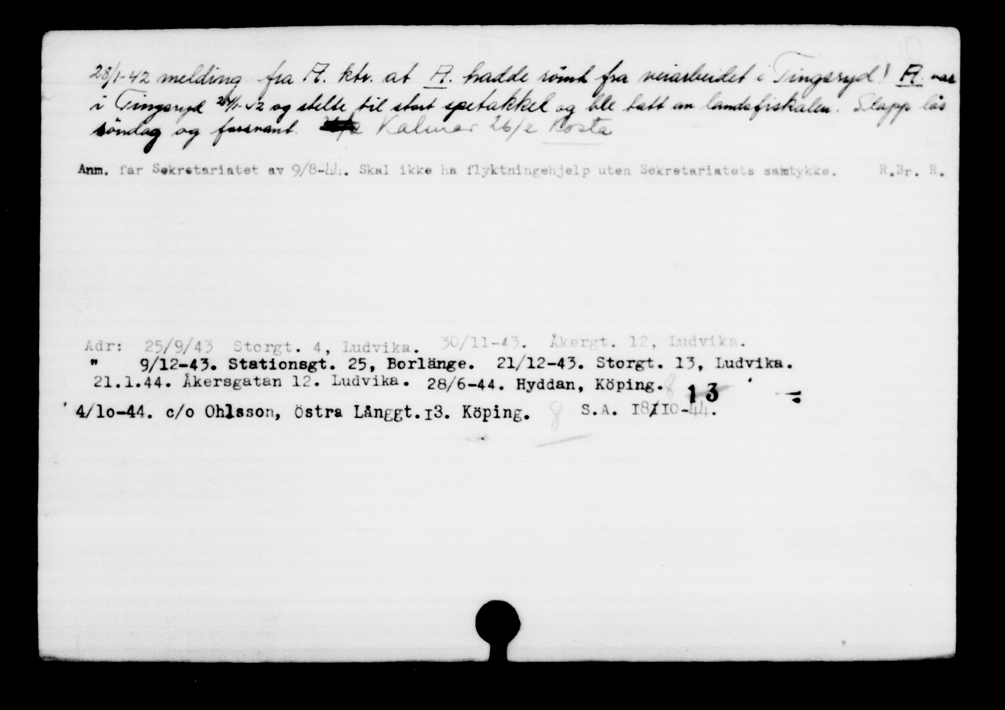 Utenriksstasjonene, Legasjonen i Stockholm, Flyktningkontoret, AV/RA-S-6753/V/Va/L0001: Kjesäterkartoteket, flyktninger med registreringsnr. 1-1000, 1940-1945, s. 668