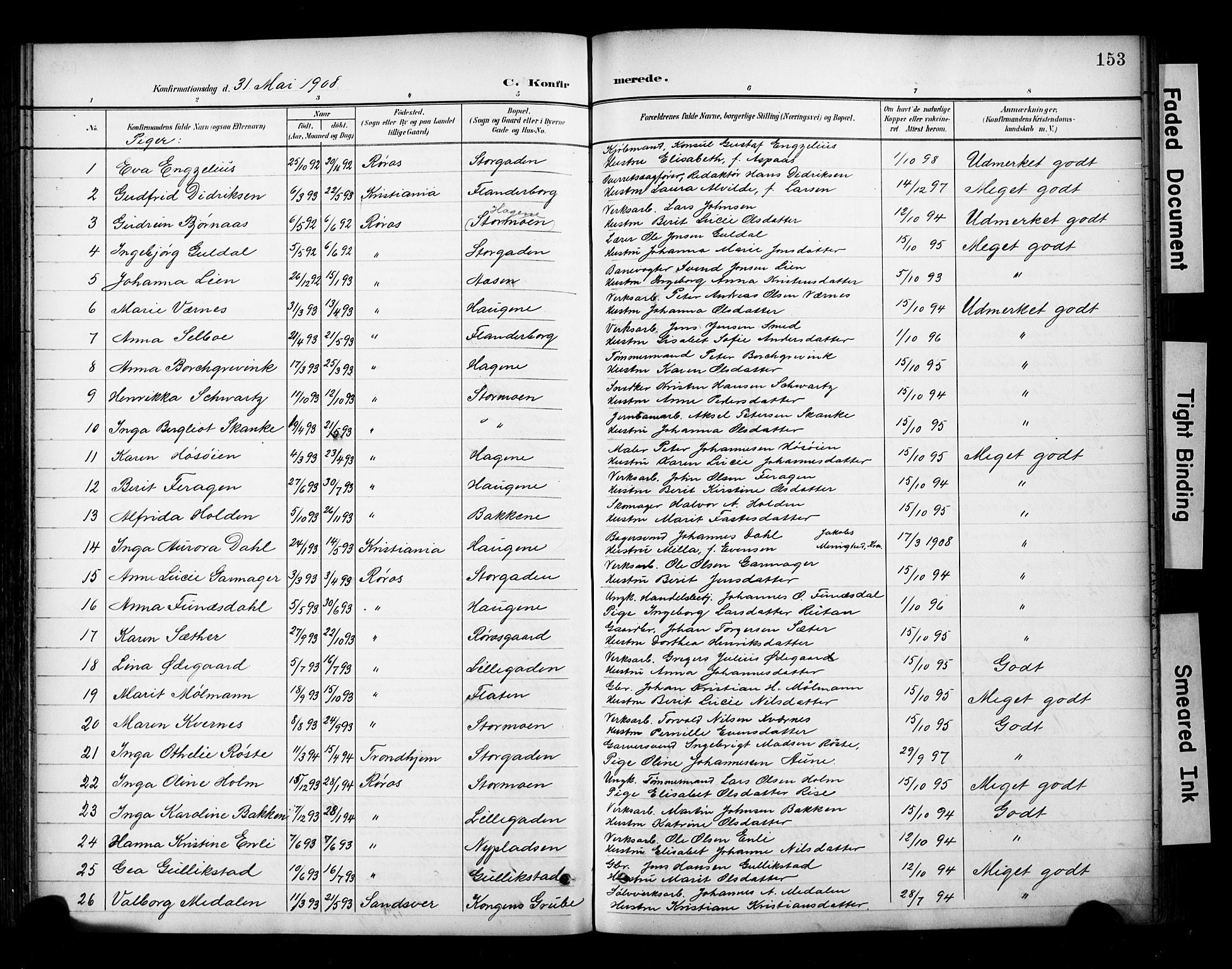 Ministerialprotokoller, klokkerbøker og fødselsregistre - Sør-Trøndelag, SAT/A-1456/681/L0936: Ministerialbok nr. 681A14, 1899-1908, s. 153