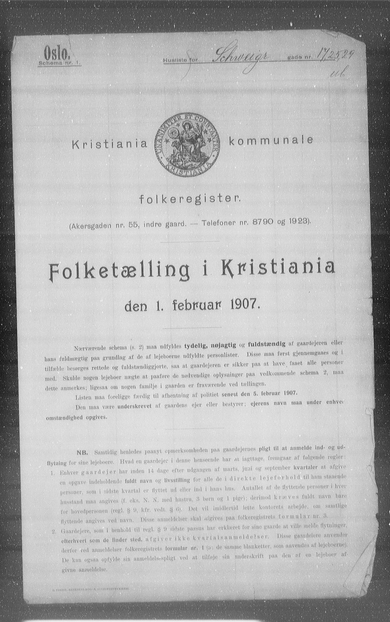 OBA, Kommunal folketelling 1.2.1907 for Kristiania kjøpstad, 1907, s. 46388
