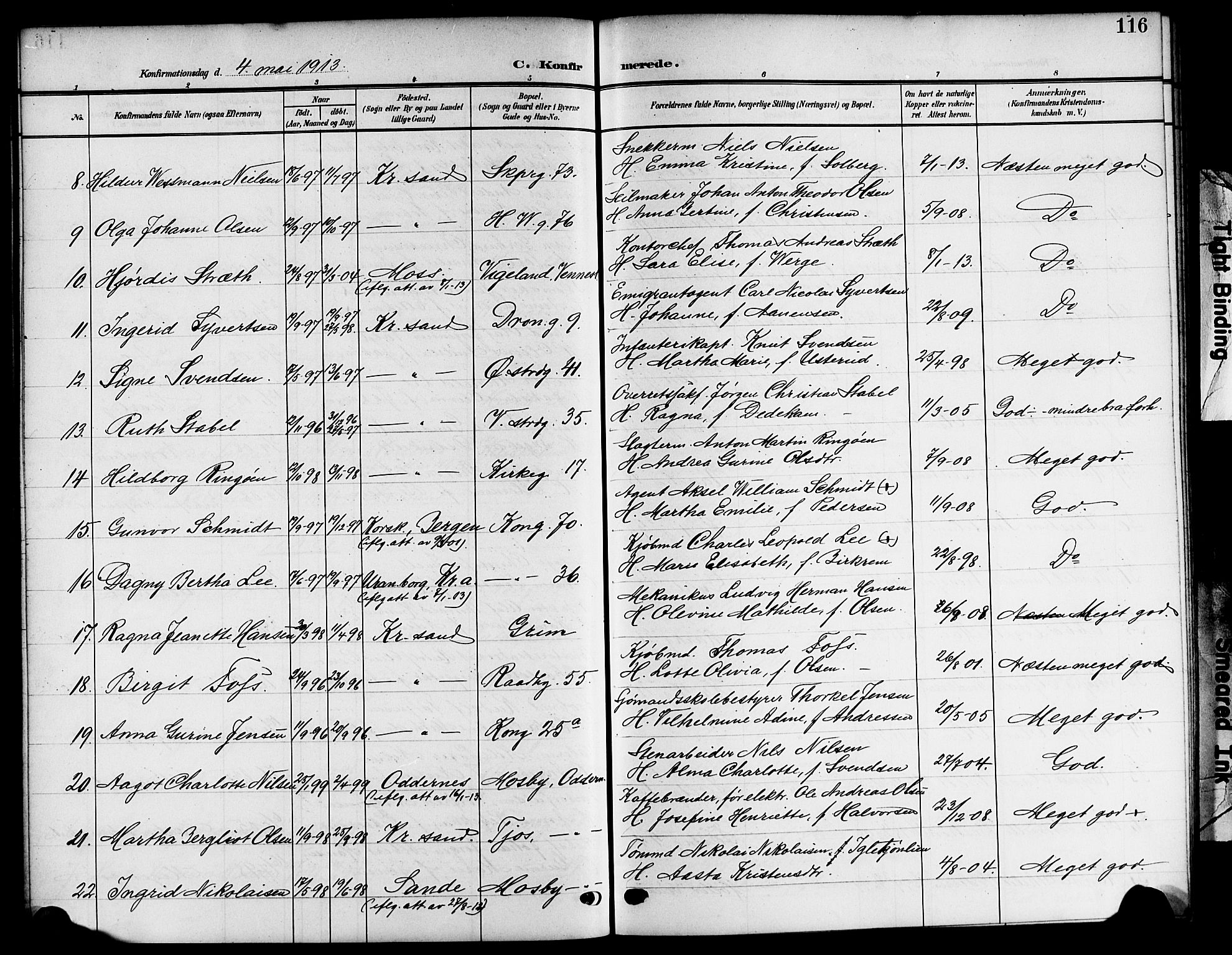 Kristiansand domprosti, AV/SAK-1112-0006/F/Fb/L0020: Klokkerbok nr. B 20, 1906-1915, s. 116