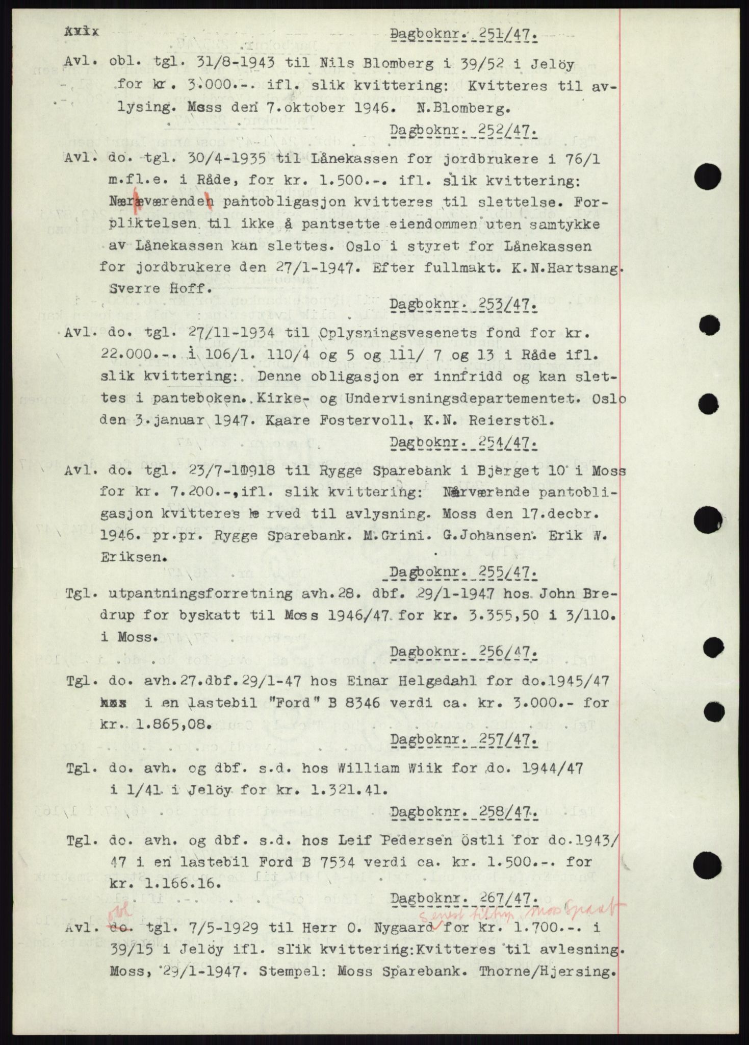 Moss sorenskriveri, SAO/A-10168: Pantebok nr. C10, 1938-1950, Dagboknr: 251/1947
