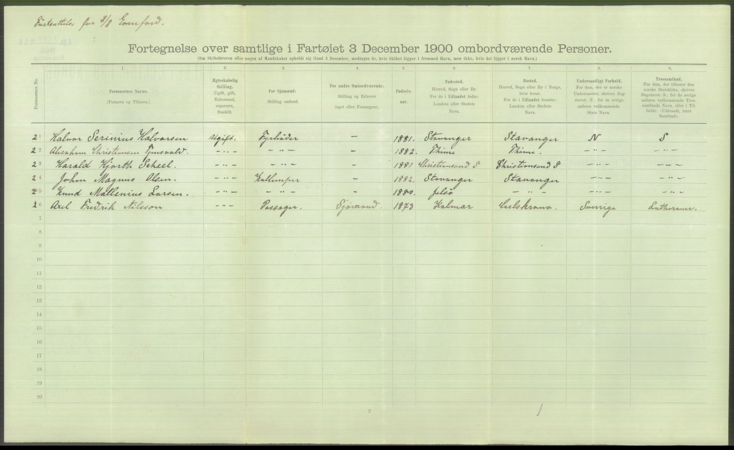 RA, Folketelling 1900 - skipslister med personlister for skip i norske havner, utenlandske havner og til havs, 1900, s. 5632