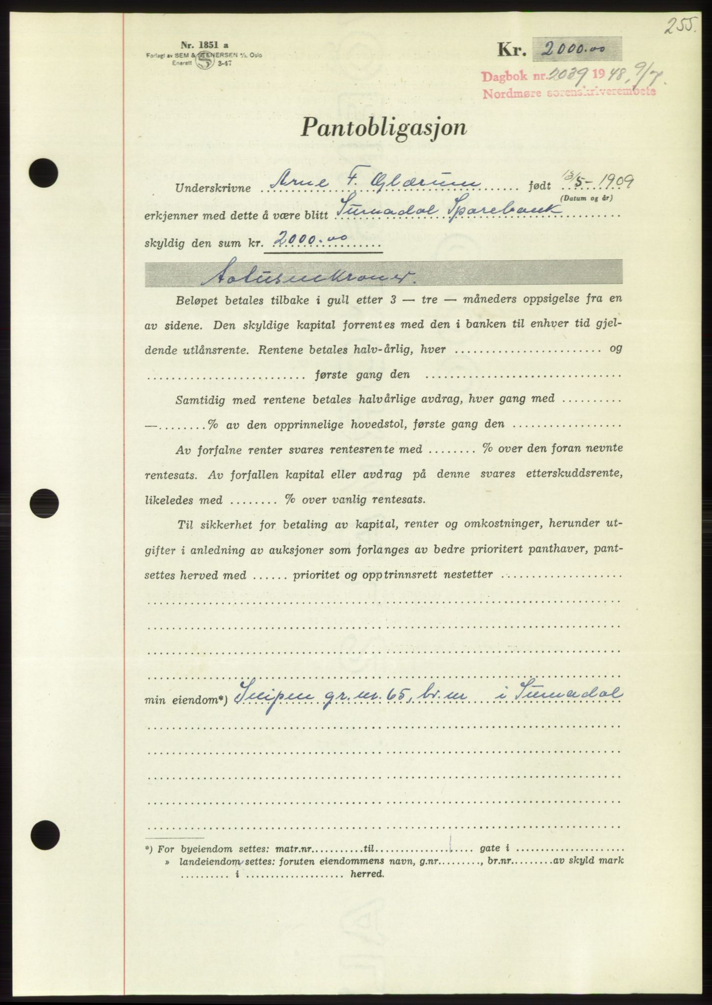 Nordmøre sorenskriveri, SAT/A-4132/1/2/2Ca: Pantebok nr. B99, 1948-1948, Dagboknr: 2039/1948