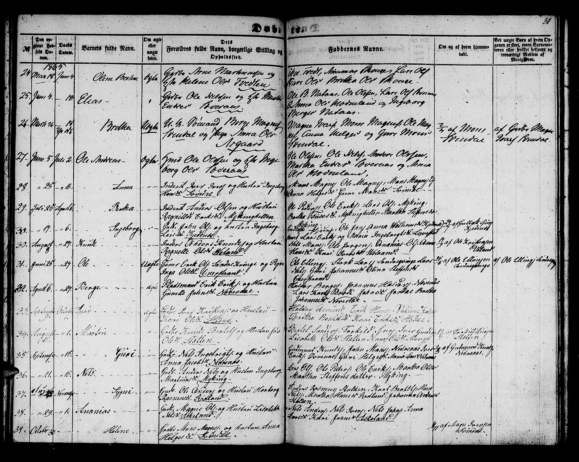 Lindås Sokneprestembete, AV/SAB-A-76701/H/Hab/Habe/L0001: Klokkerbok nr. E 1, 1852-1867, s. 31