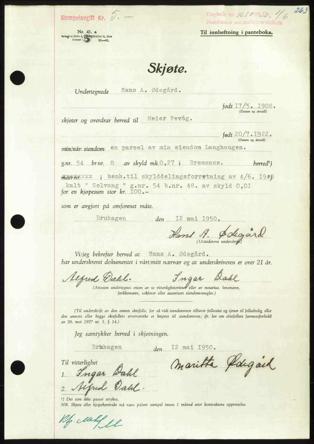 Nordmøre sorenskriveri, AV/SAT-A-4132/1/2/2Ca: Pantebok nr. A115, 1950-1950, Dagboknr: 1682/1950