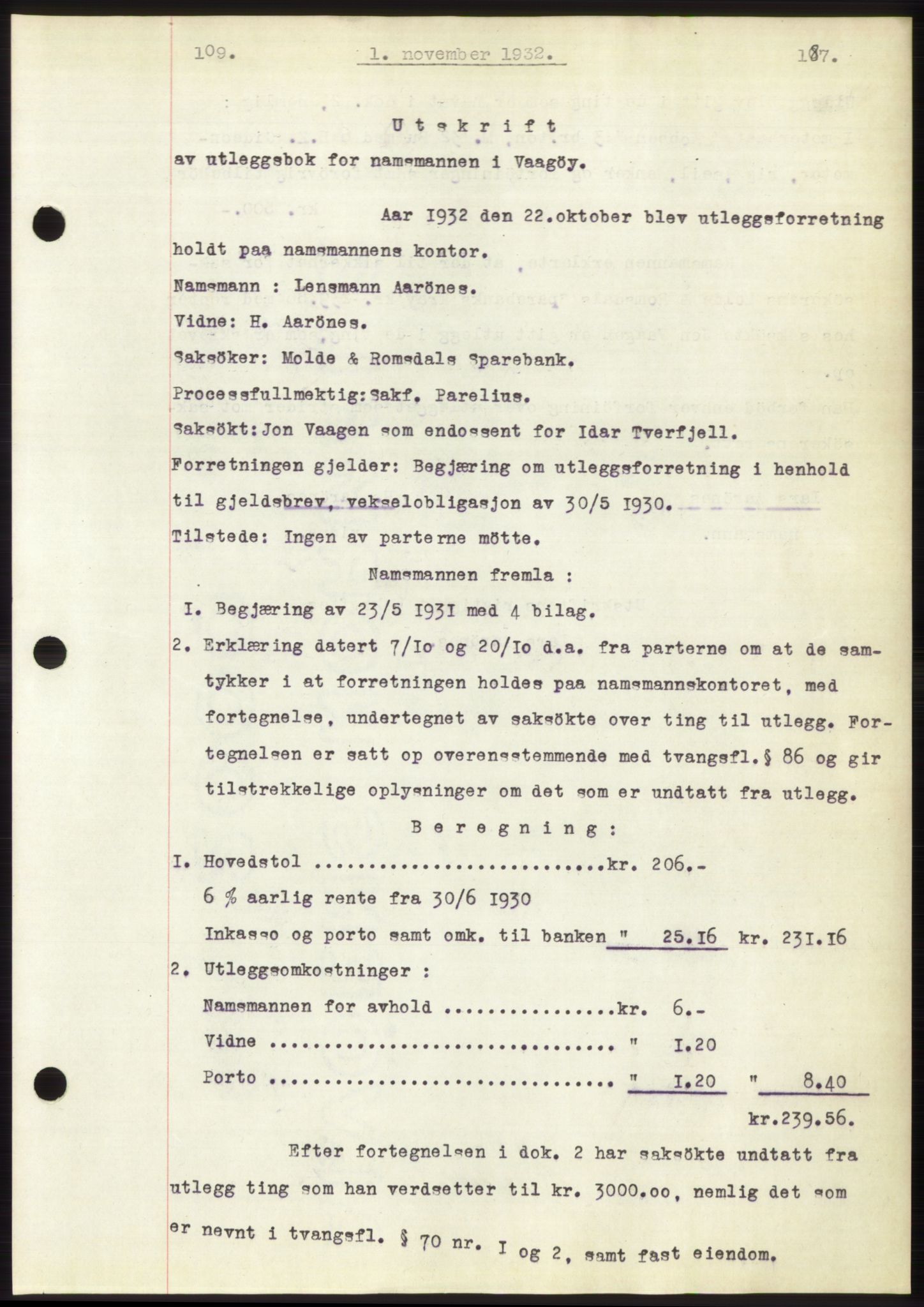 Romsdal sorenskriveri, AV/SAT-A-4149/1/2/2C/L0062: Pantebok nr. 56, 1932-1933, Tingl.dato: 01.11.1932