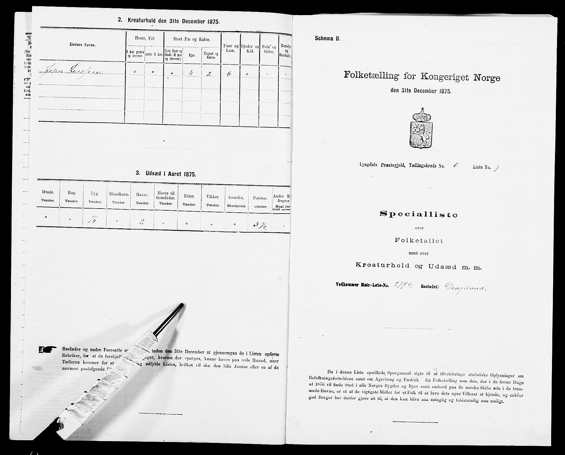 SAK, Folketelling 1875 for 1032P Lyngdal prestegjeld, 1875, s. 971