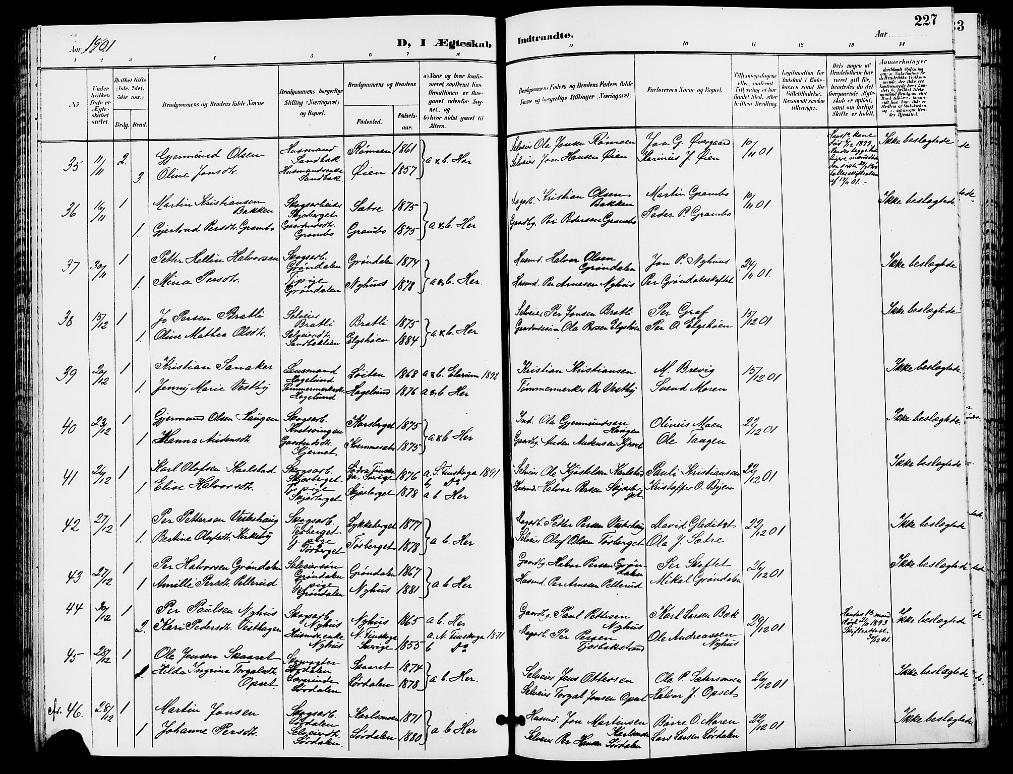 Trysil prestekontor, AV/SAH-PREST-046/H/Ha/Hab/L0006: Klokkerbok nr. 6, 1896-1912, s. 227