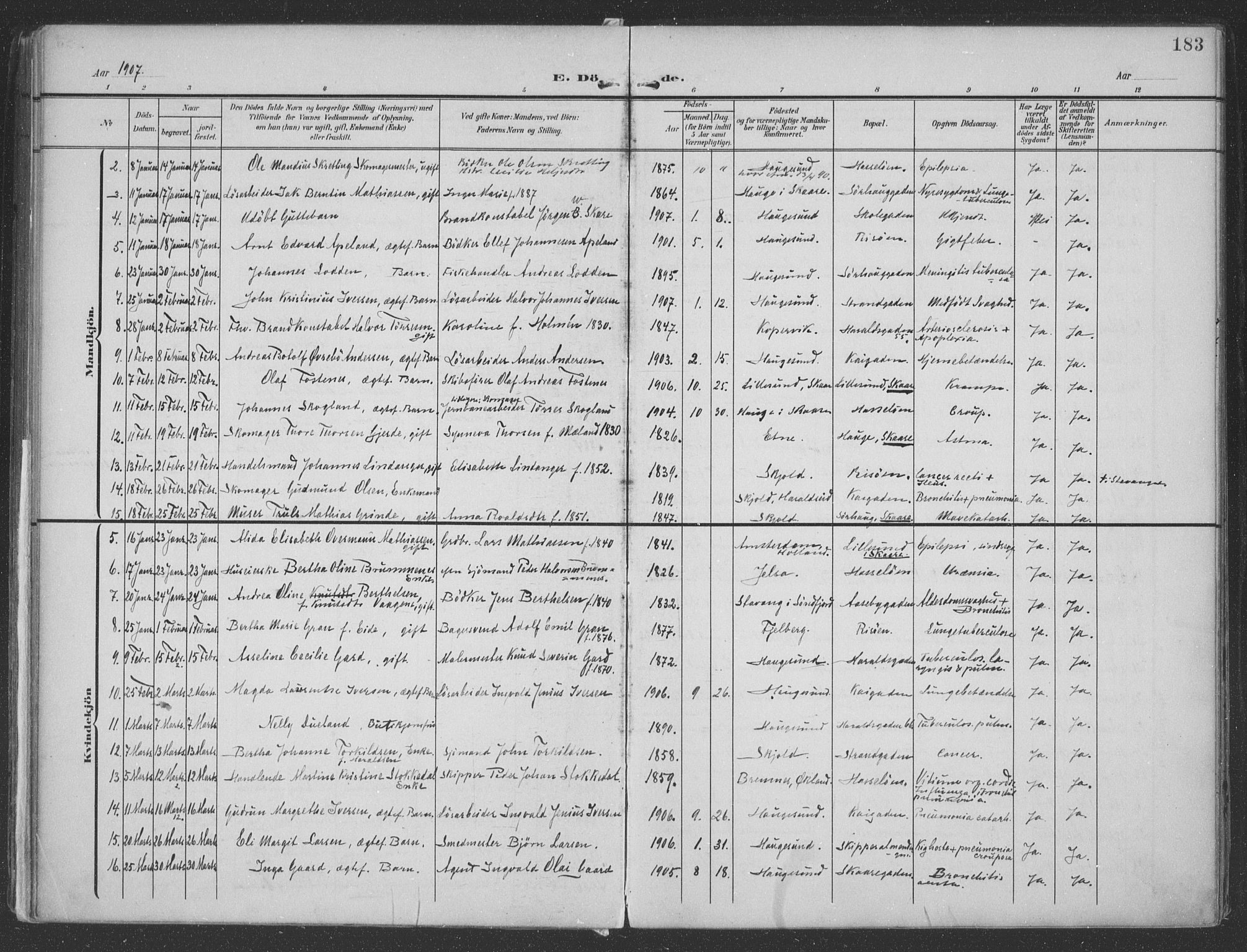 Haugesund sokneprestkontor, SAST/A -101863/H/Ha/Haa/L0007: Ministerialbok nr. A 7, 1904-1916, s. 183