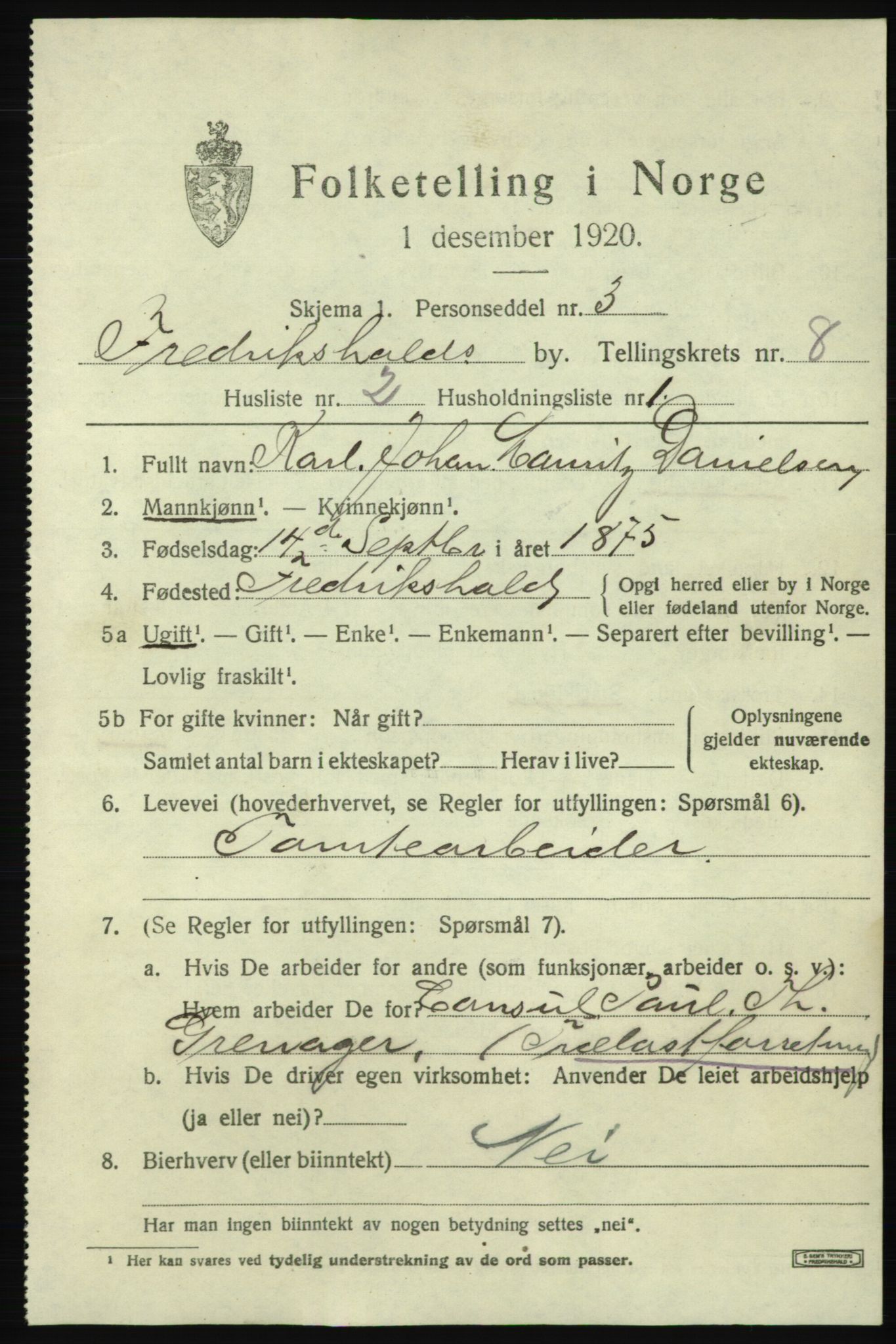 SAO, Folketelling 1920 for 0101 Fredrikshald kjøpstad, 1920, s. 14639