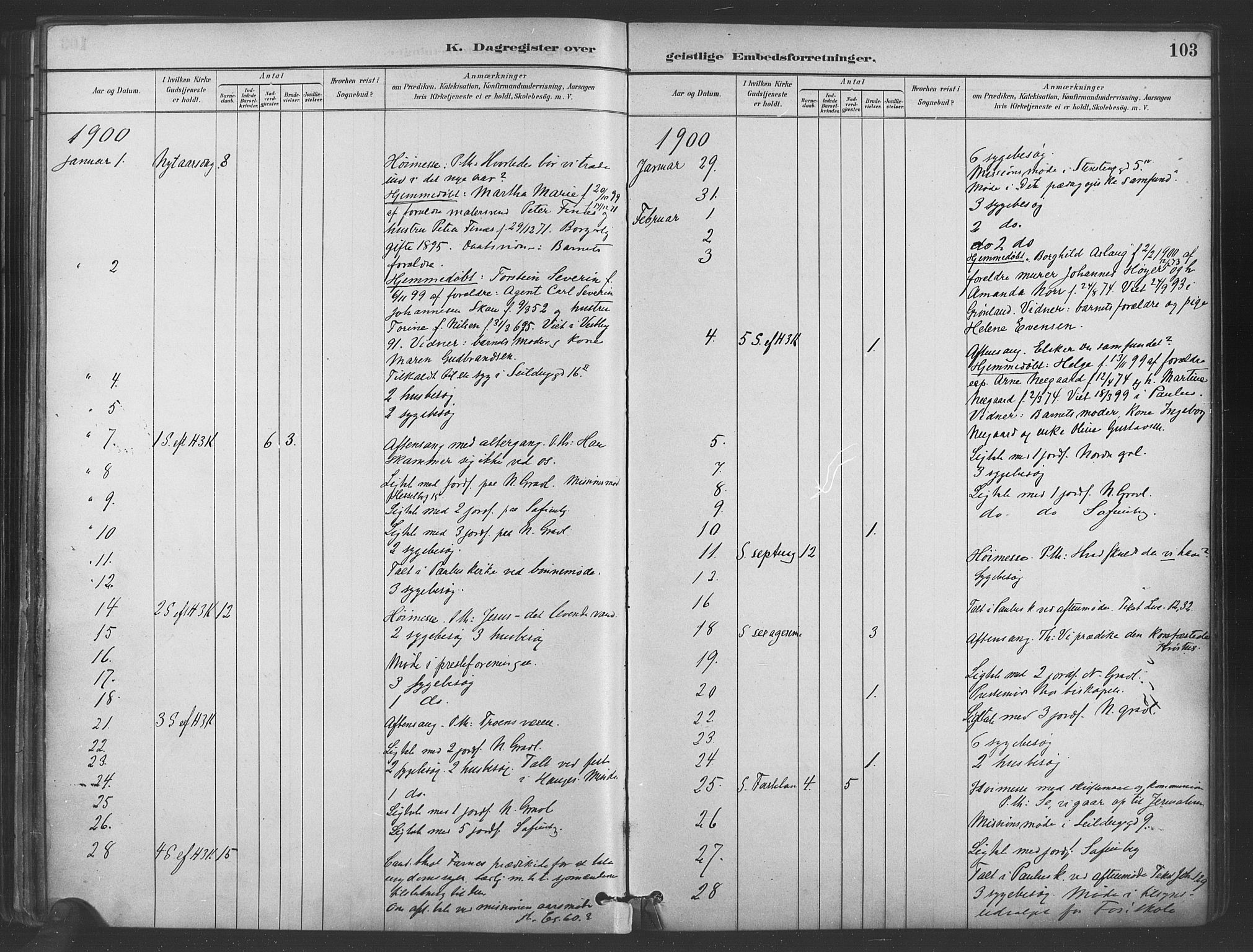 Paulus prestekontor Kirkebøker, AV/SAO-A-10871/I/Ib/L0001: Dagsregister nr. II 1, 1882-1910, s. 103