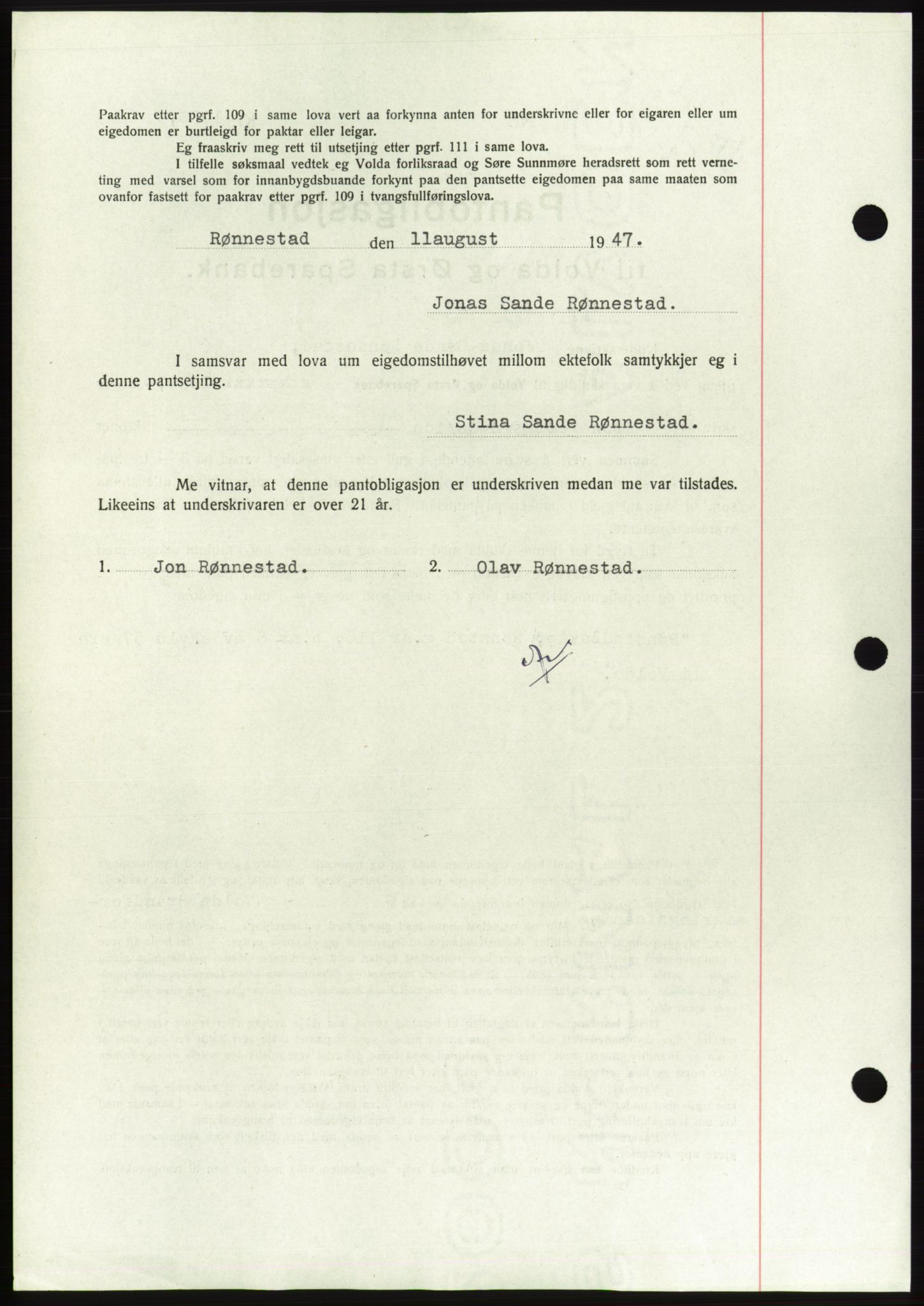 Søre Sunnmøre sorenskriveri, AV/SAT-A-4122/1/2/2C/L0115: Pantebok nr. 3B, 1947-1948, Dagboknr: 1125/1947