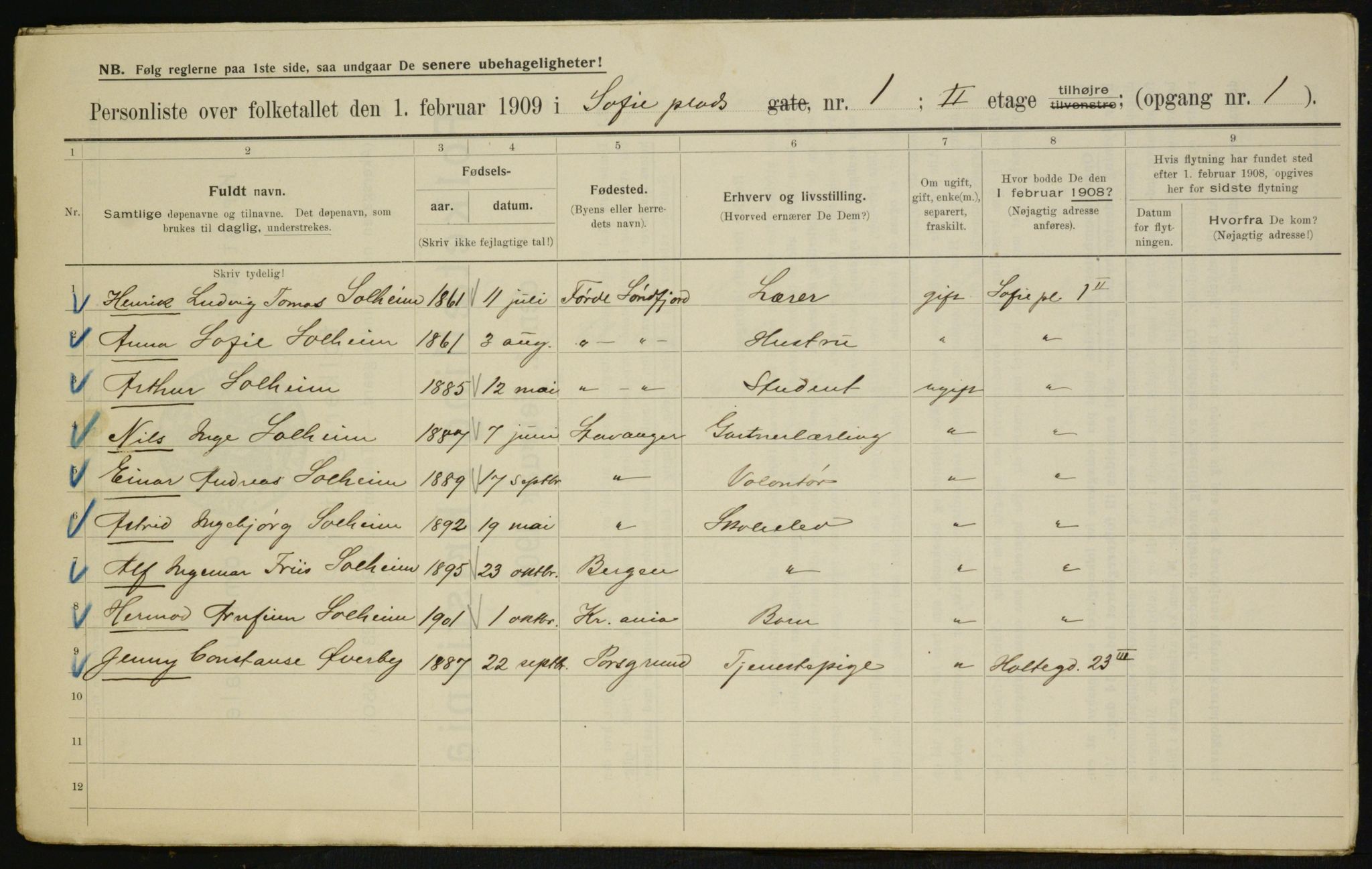 OBA, Kommunal folketelling 1.2.1909 for Kristiania kjøpstad, 1909, s. 90103