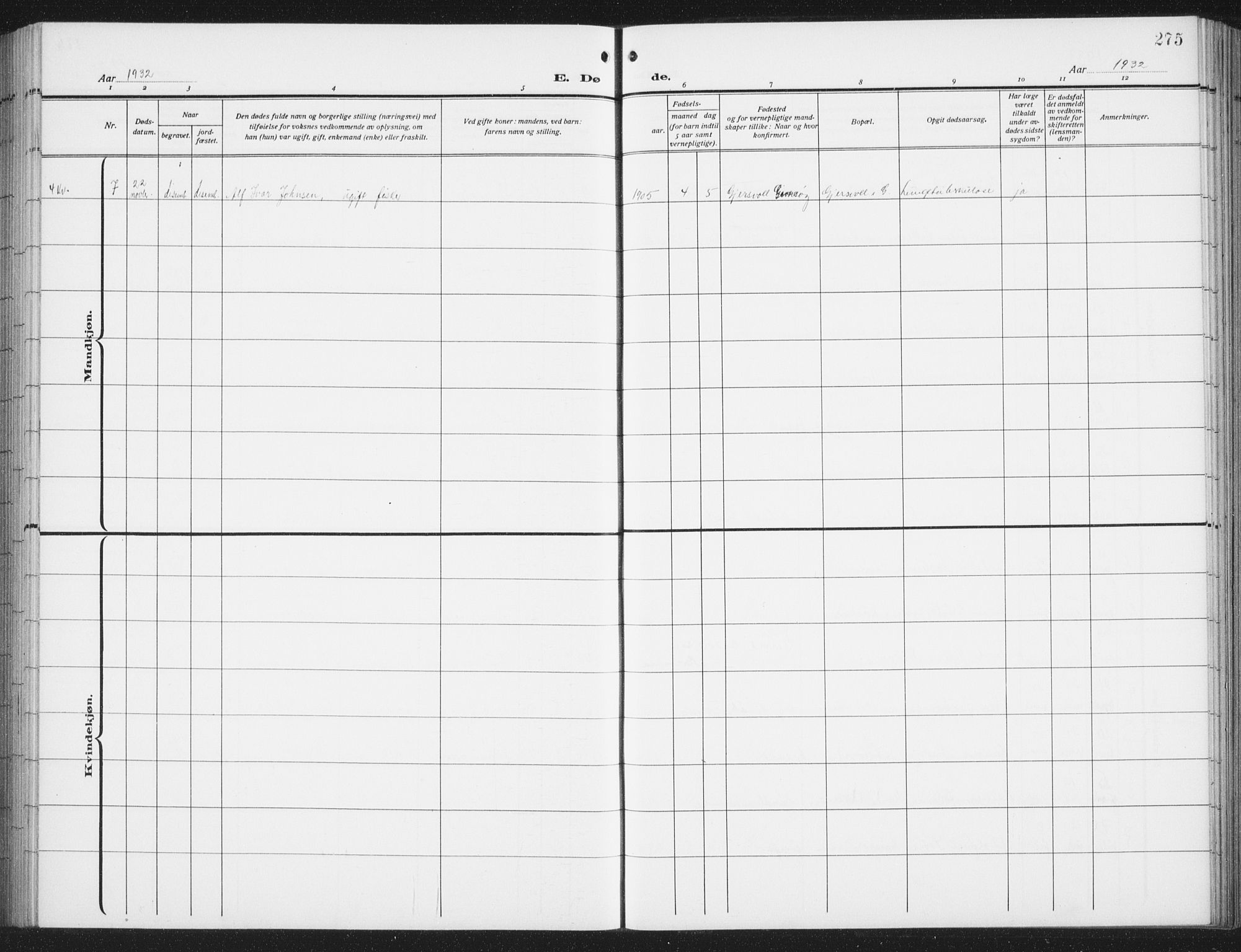 Ministerialprotokoller, klokkerbøker og fødselsregistre - Nordland, AV/SAT-A-1459/876/L1106: Klokkerbok nr. 876C05, 1915-1942, s. 275