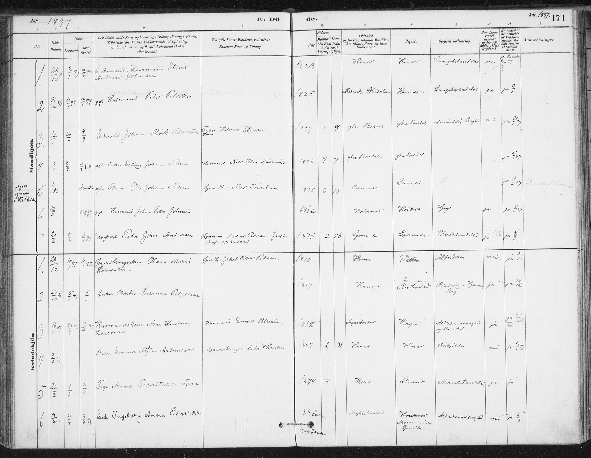 Ministerialprotokoller, klokkerbøker og fødselsregistre - Nordland, AV/SAT-A-1459/838/L0553: Ministerialbok nr. 838A11, 1880-1910, s. 171