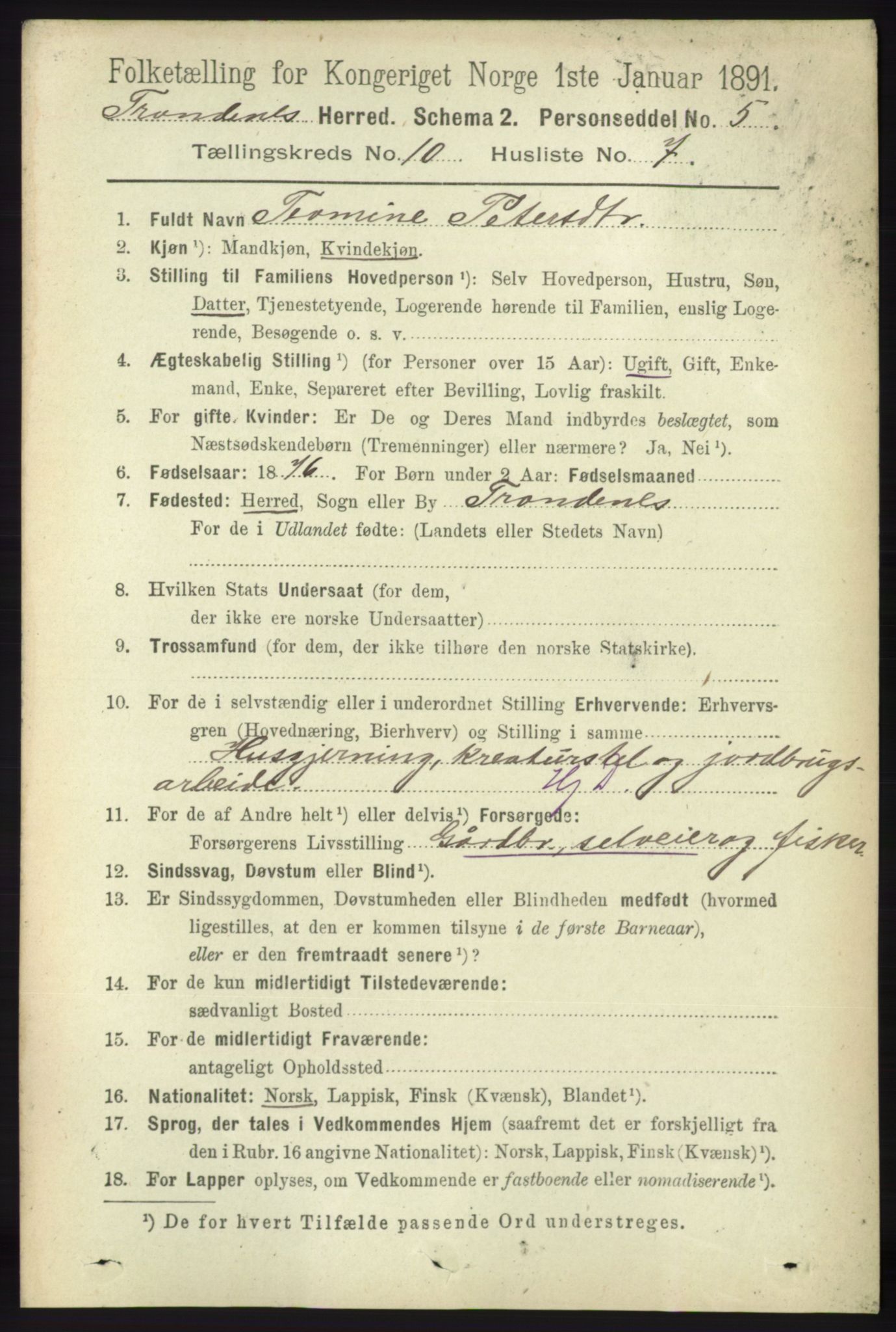 RA, Folketelling 1891 for 1914 Trondenes herred, 1891, s. 7557