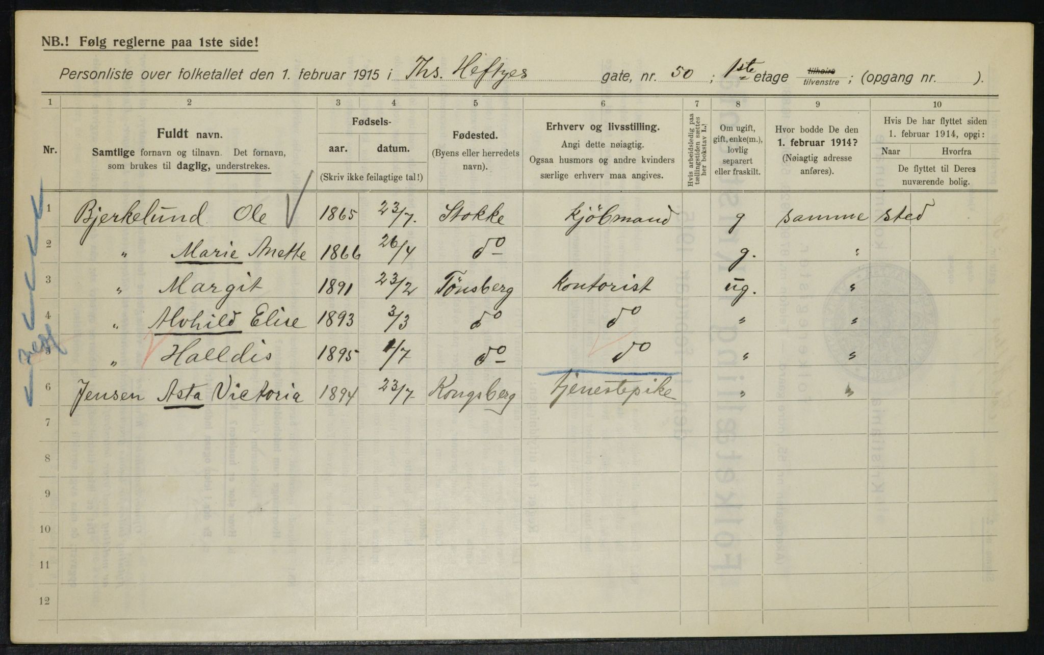 OBA, Kommunal folketelling 1.2.1915 for Kristiania, 1915, s. 109495