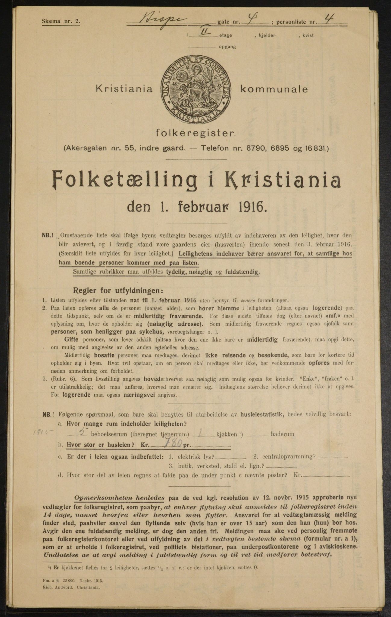 OBA, Kommunal folketelling 1.2.1916 for Kristiania, 1916, s. 5431