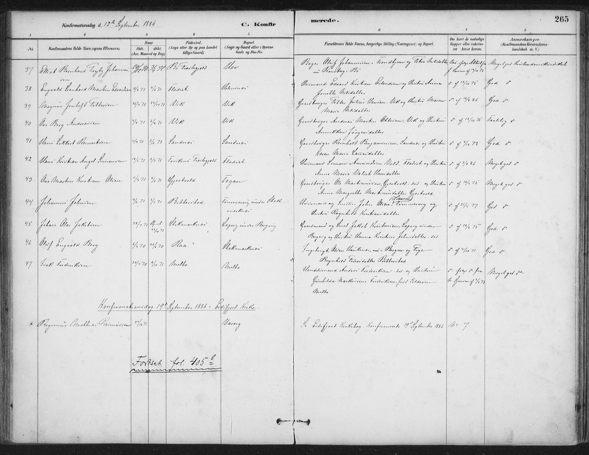 Ministerialprotokoller, klokkerbøker og fødselsregistre - Nordland, AV/SAT-A-1459/888/L1244: Ministerialbok nr. 888A10, 1880-1890, s. 265