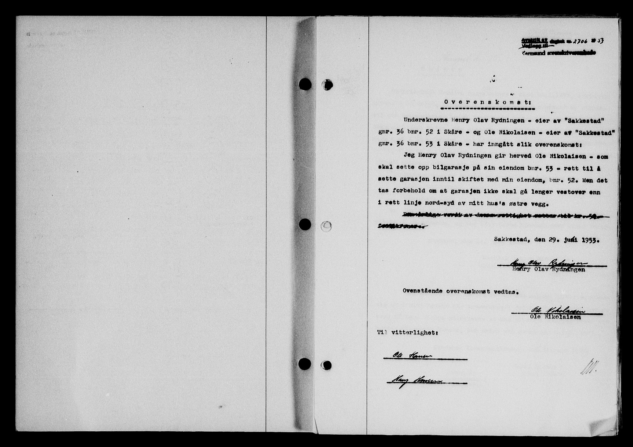 Karmsund sorenskriveri, SAST/A-100311/01/II/IIB/L0109: Pantebok nr. 89A, 1953-1953, Dagboknr: 2706/1953