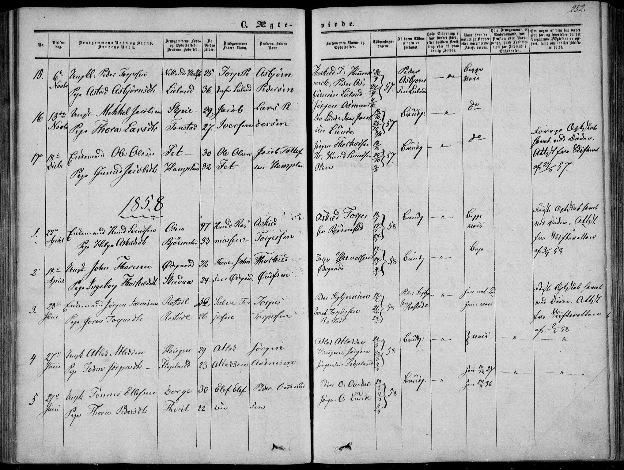 Sirdal sokneprestkontor, SAK/1111-0036/F/Fa/Fab/L0002: Ministerialbok nr. A 2, 1855-1874, s. 252