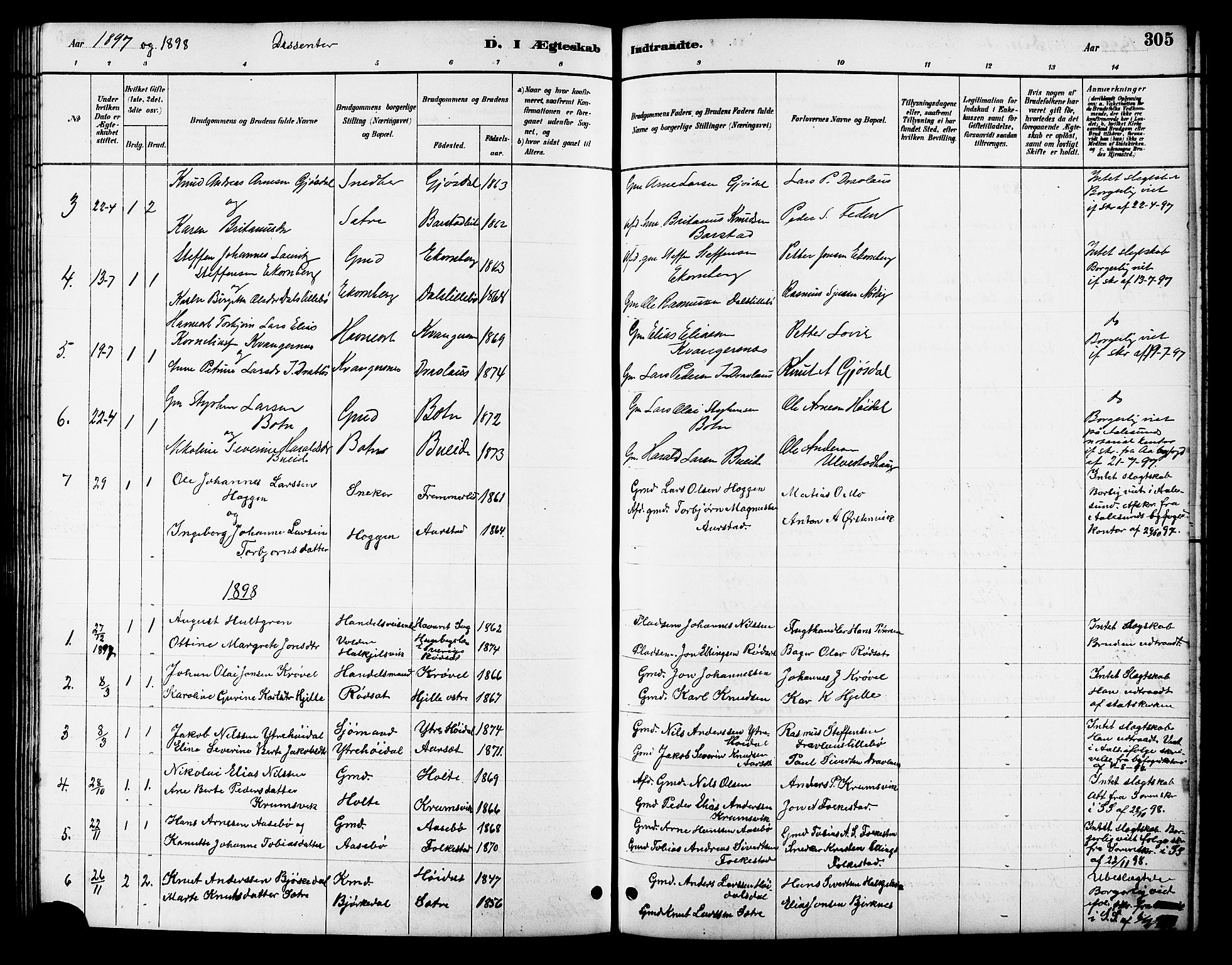 Ministerialprotokoller, klokkerbøker og fødselsregistre - Møre og Romsdal, SAT/A-1454/511/L0158: Klokkerbok nr. 511C04, 1884-1903, s. 305