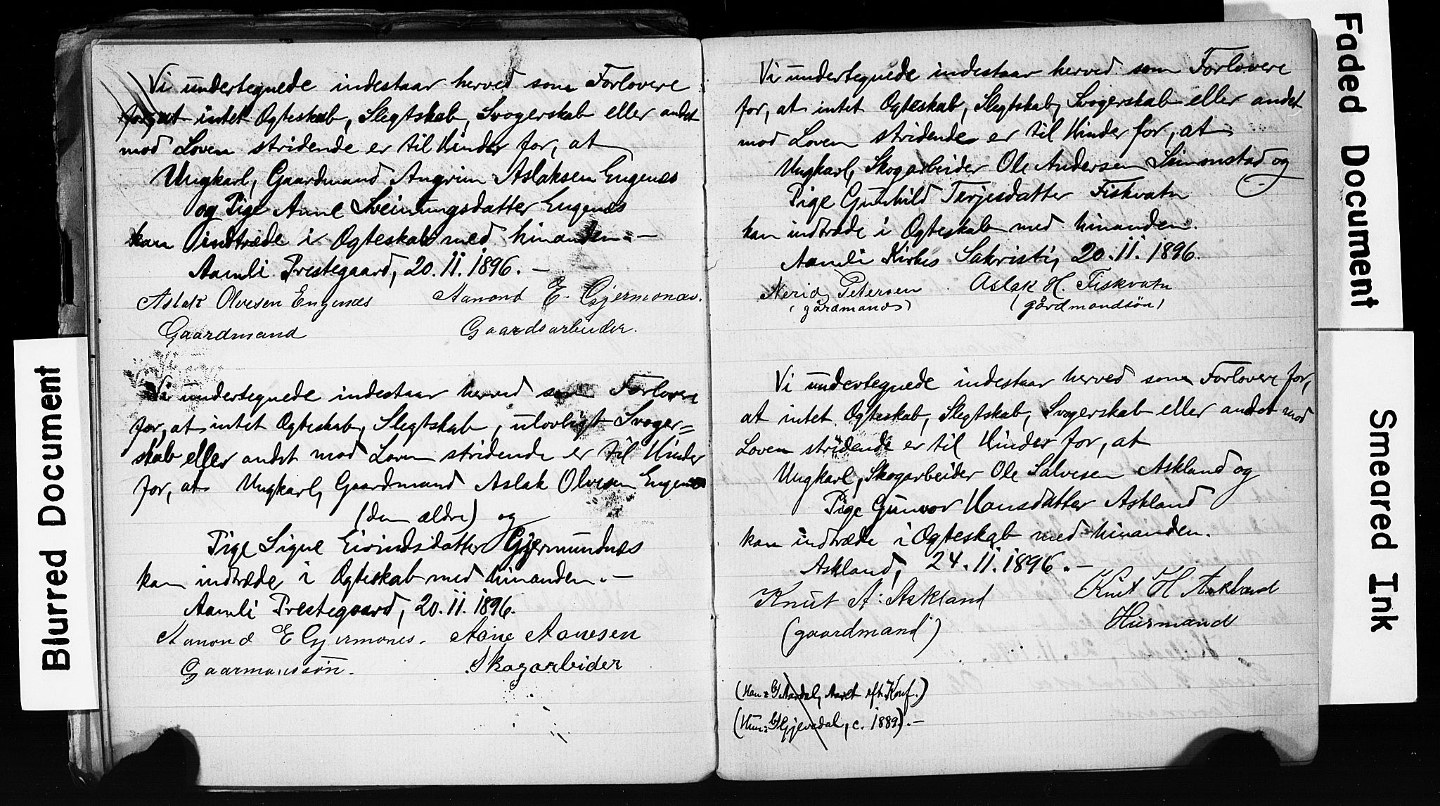 Åmli sokneprestkontor, AV/SAK-1111-0050/F/Fe/L0003: Forlovererklæringer nr. A VI 20, 1885-1905