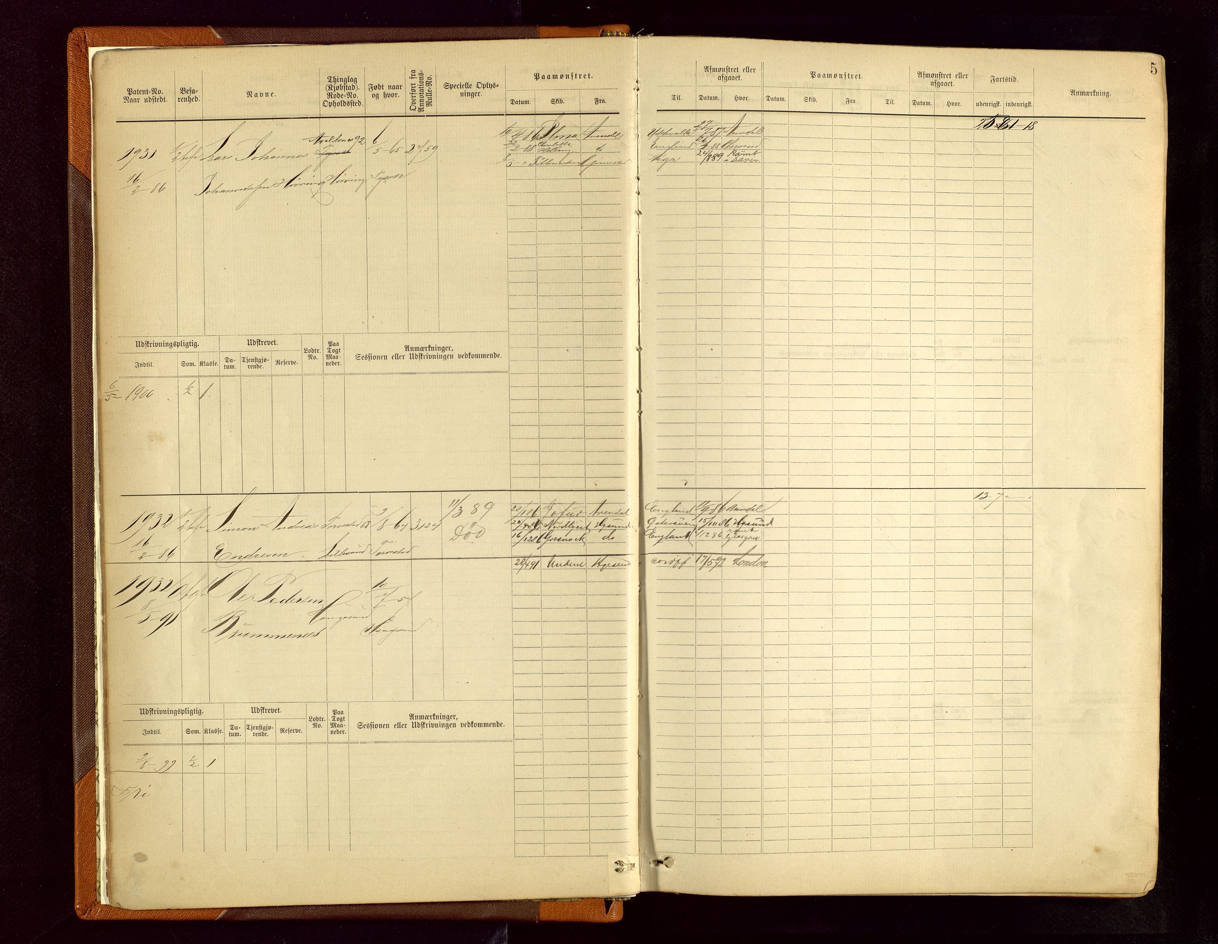 Haugesund sjømannskontor, AV/SAST-A-102007/F/Fb/Fbb/L0006: Sjøfartsrulle Haugesund krets nr.1923-2884, 1868-1948, s. 5
