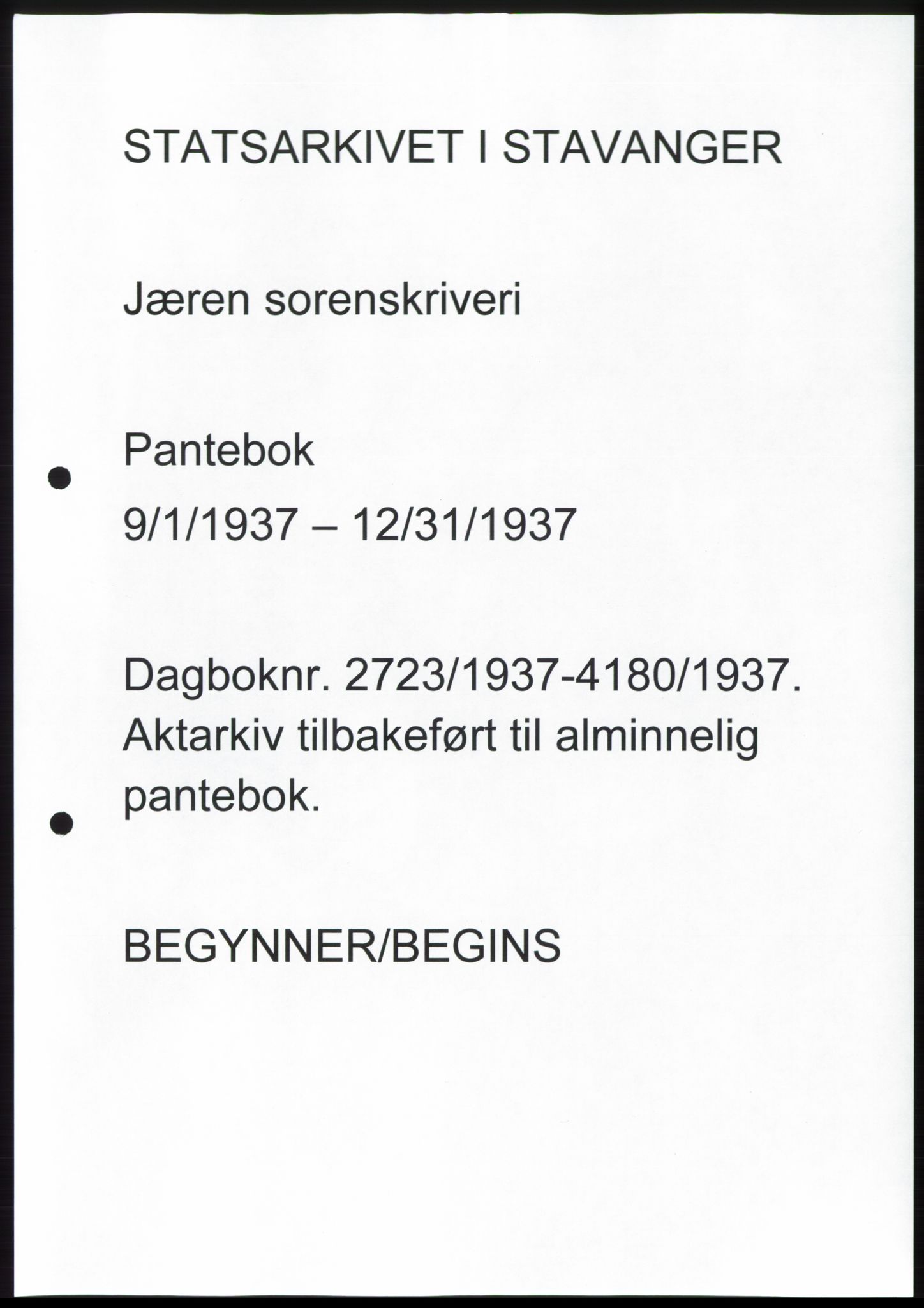 Jæren sorenskriveri, SAST/A-100310/03/G/Gba/L0069: Pantebok, 1937-1937